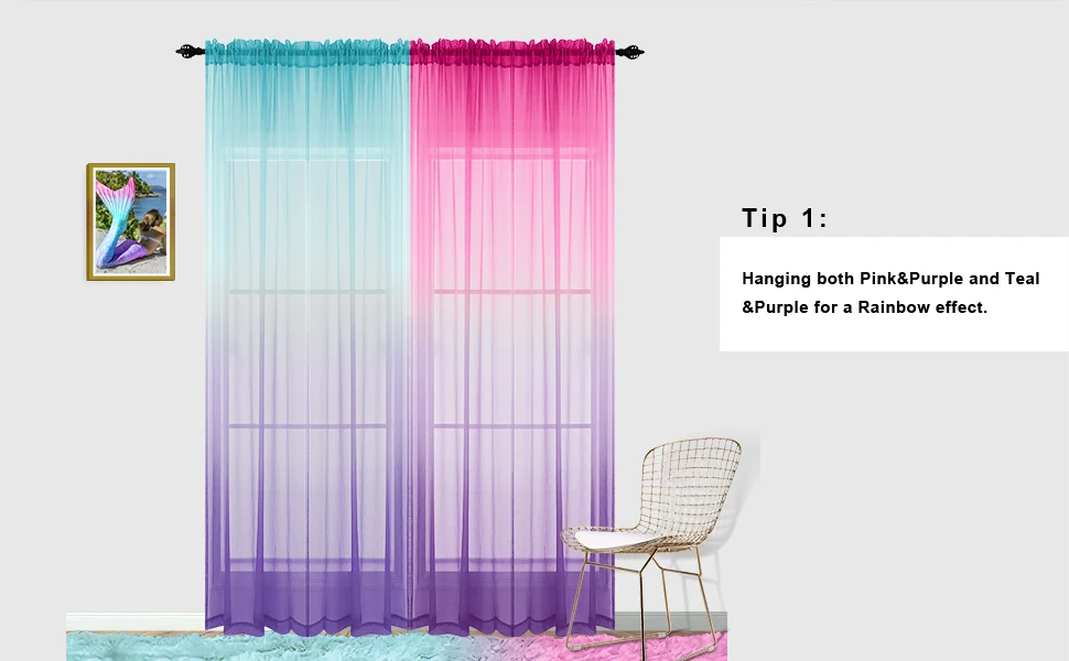 Pink Grey tulle Curtains for Bedroom Decor Window Sheer Curtains for Girls Room Decorations Baby Nursery Living Room