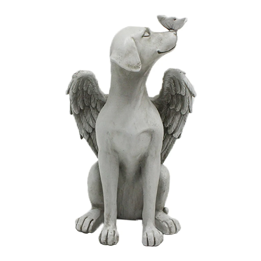 Dog Angel Pet Memorial Statue Decorative Grave Marker Sculpture, Resin Crafts, Tribute Pet Puppy Outdoor Garden Ornament