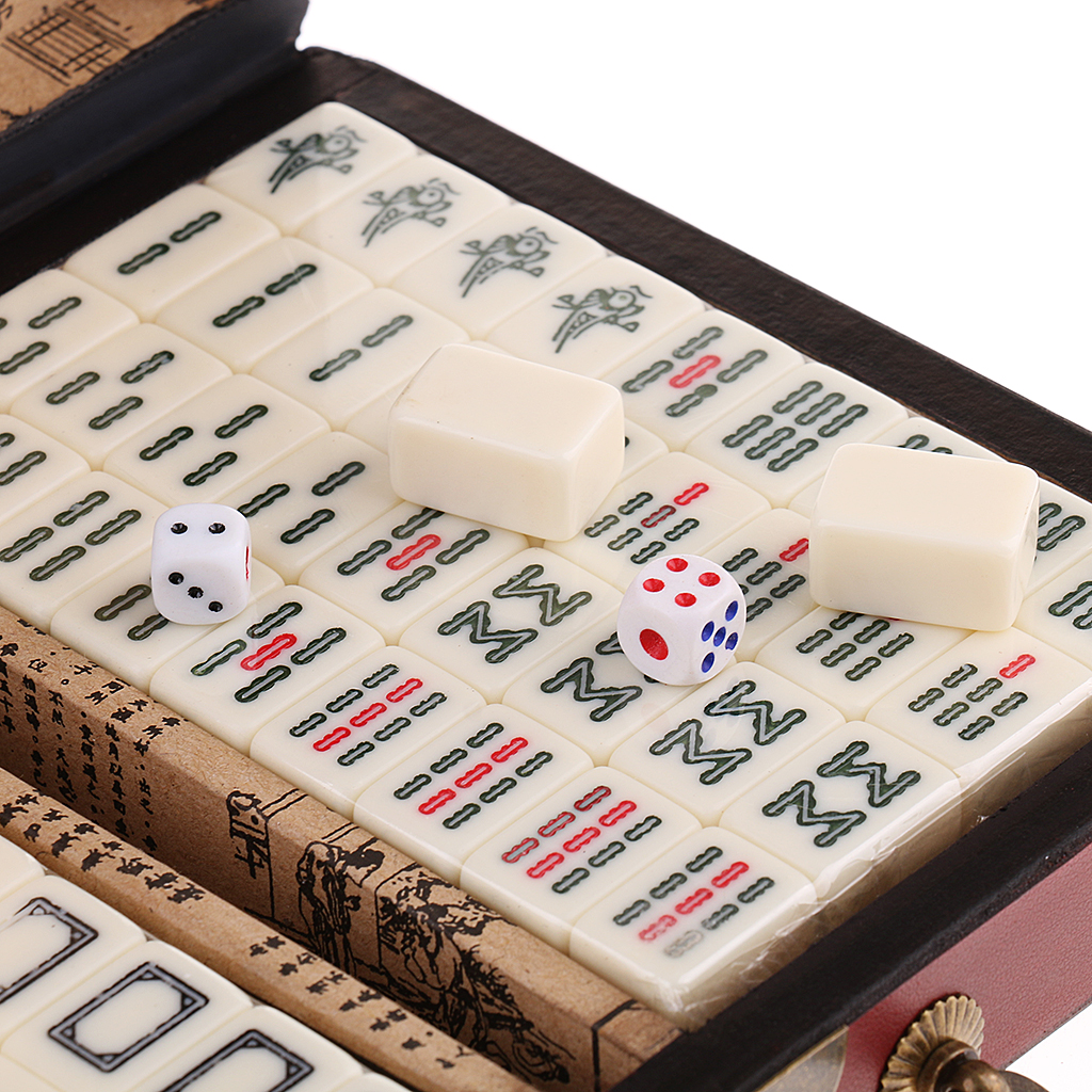 Collectible Chinese Antique Mahjong Chinese Antique Mahjong 144pcs with Dice in Wooden Box
