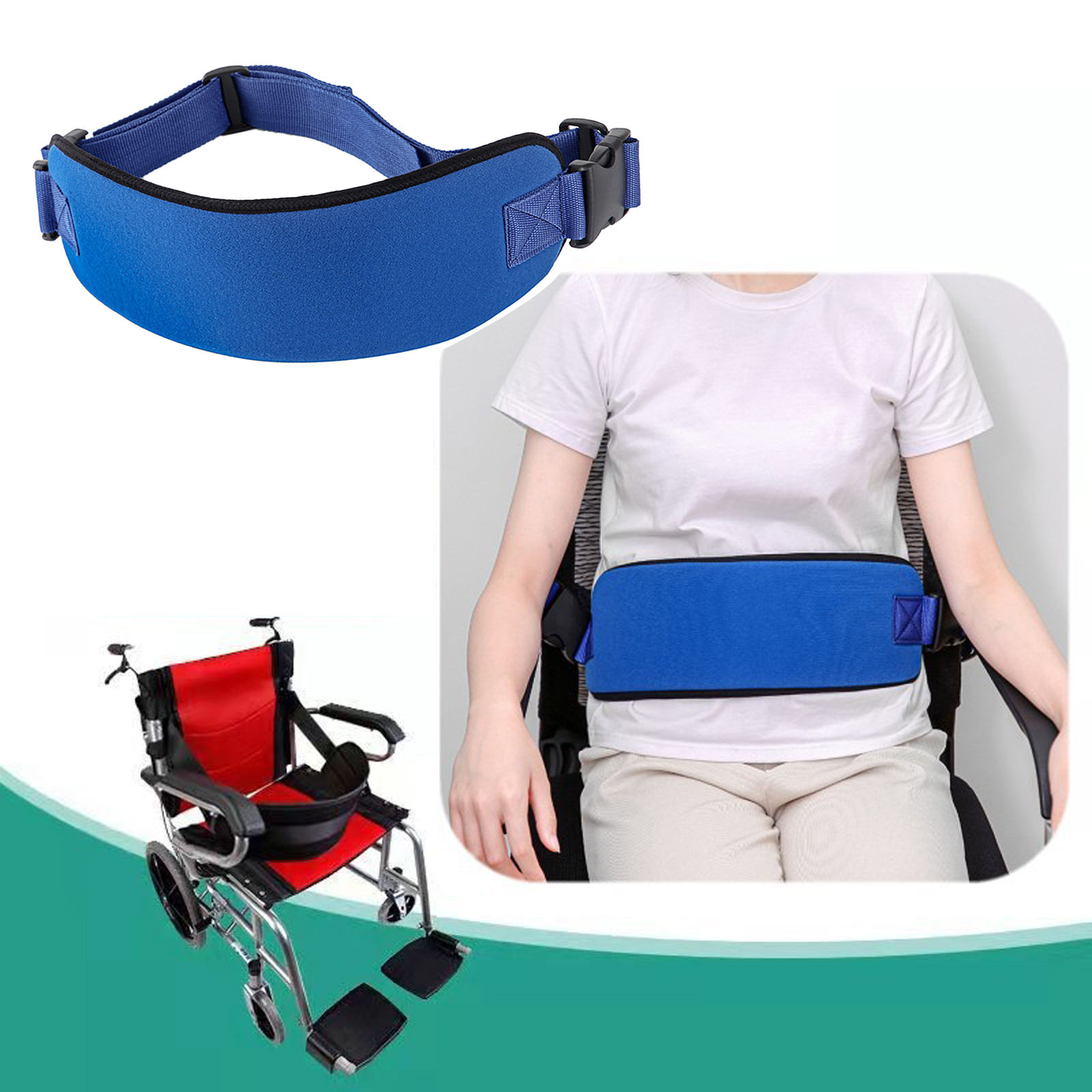Wheelchair Seat Belt Protect Fixed Durable Quick Release Buckle Blue Constrained Bands for Patient Caring Adult Disabled Elderly