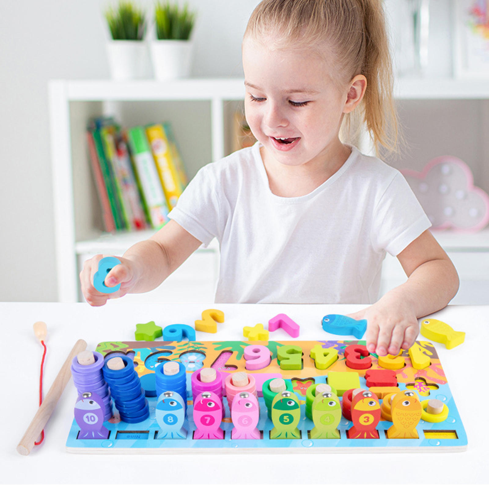 Montisorri Number Shape Sorting Stacking Rings Toys Math Fishing Game Toys