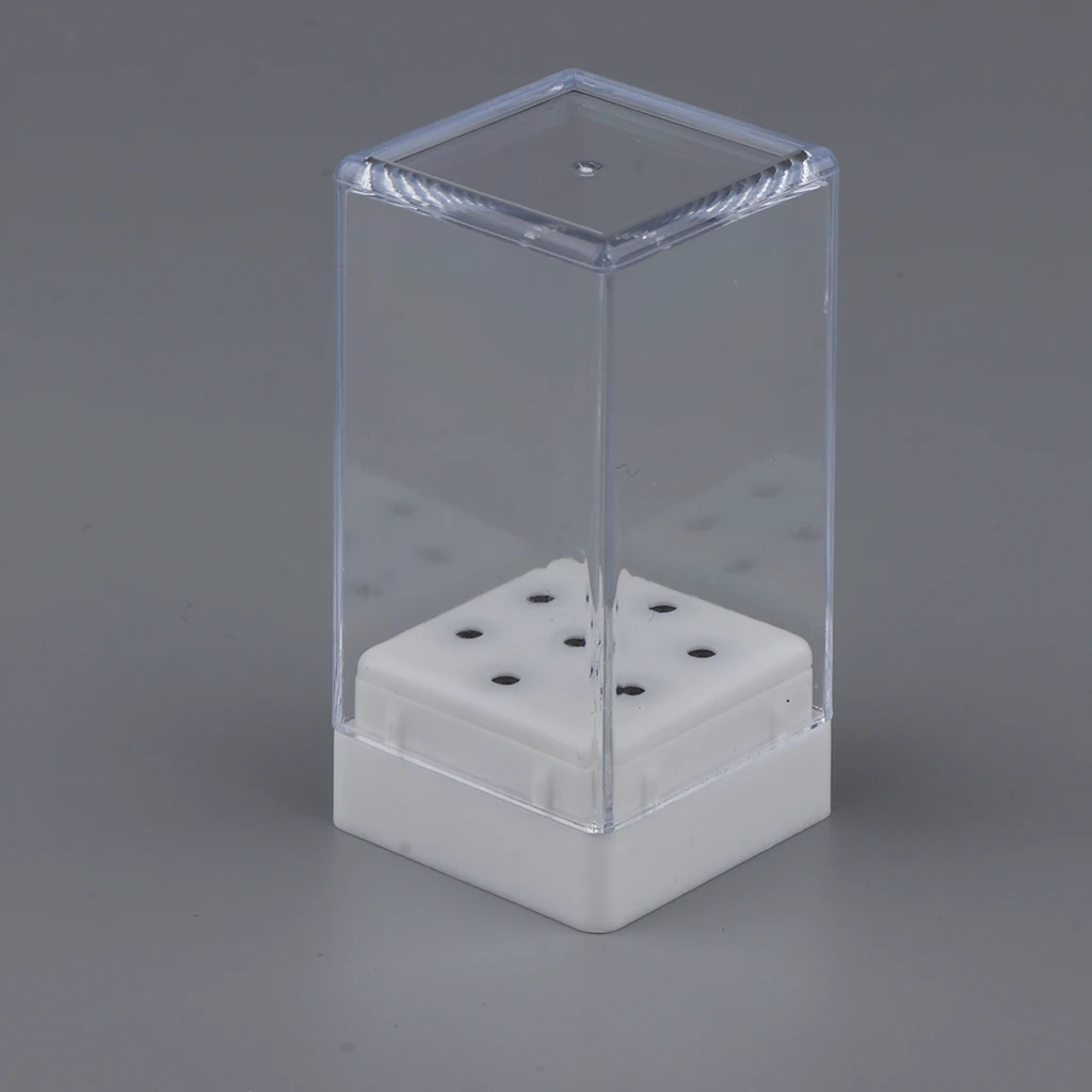 Nail Bit Case, 7 Holes Manicure Drill Bit Storage Display Box Organizer, Clear Plastic Nail Tip Stand