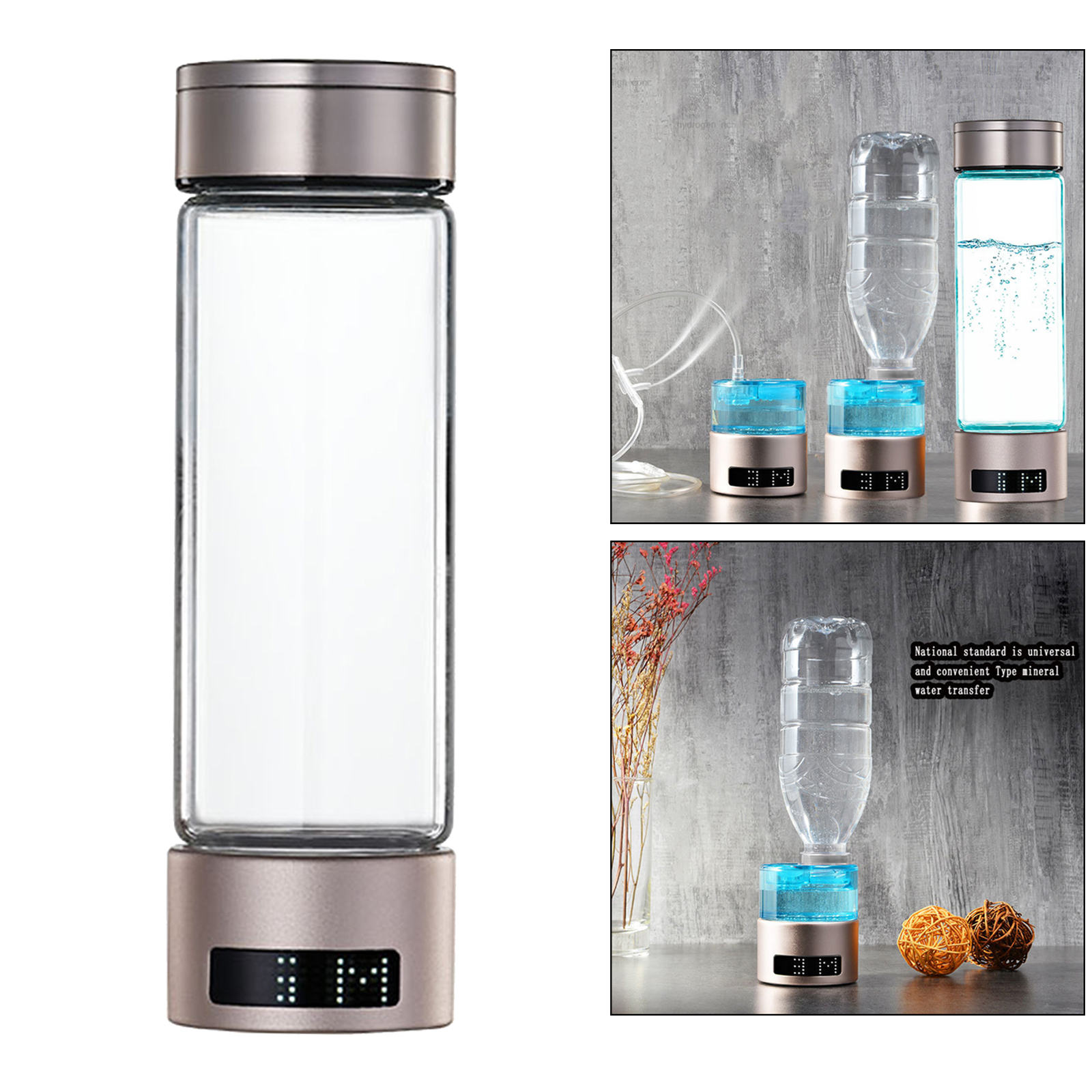 Hydrogen Water Bottle Cups, Travel Ionized Water Generator, LED Display Adapter 1000-1200ppb