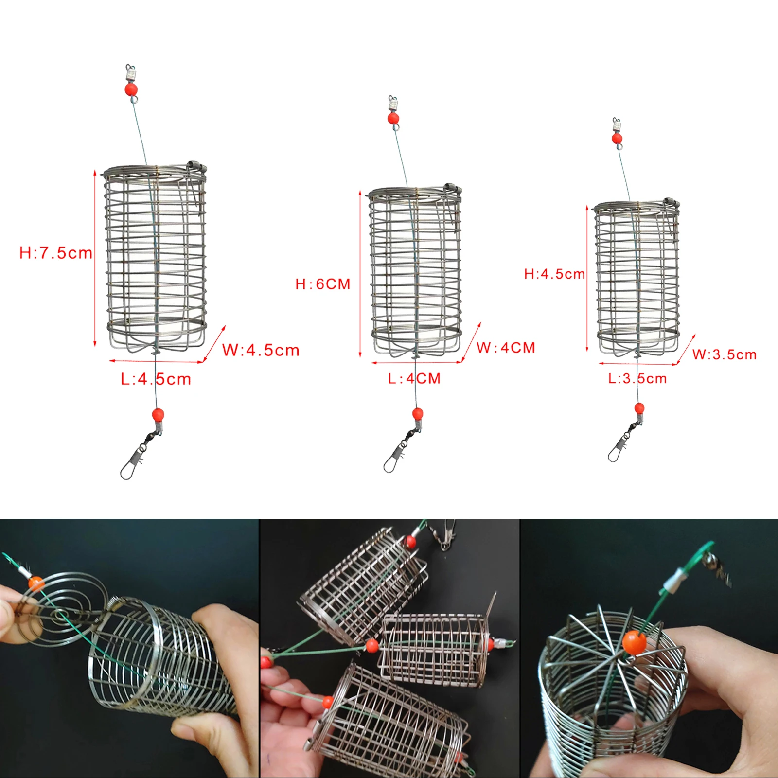 5x Solid Fishing Feeder Cage Trap Basket Container Carp  Lure Attracting Mesh Cages Fishing Tackles Snaps Accessories