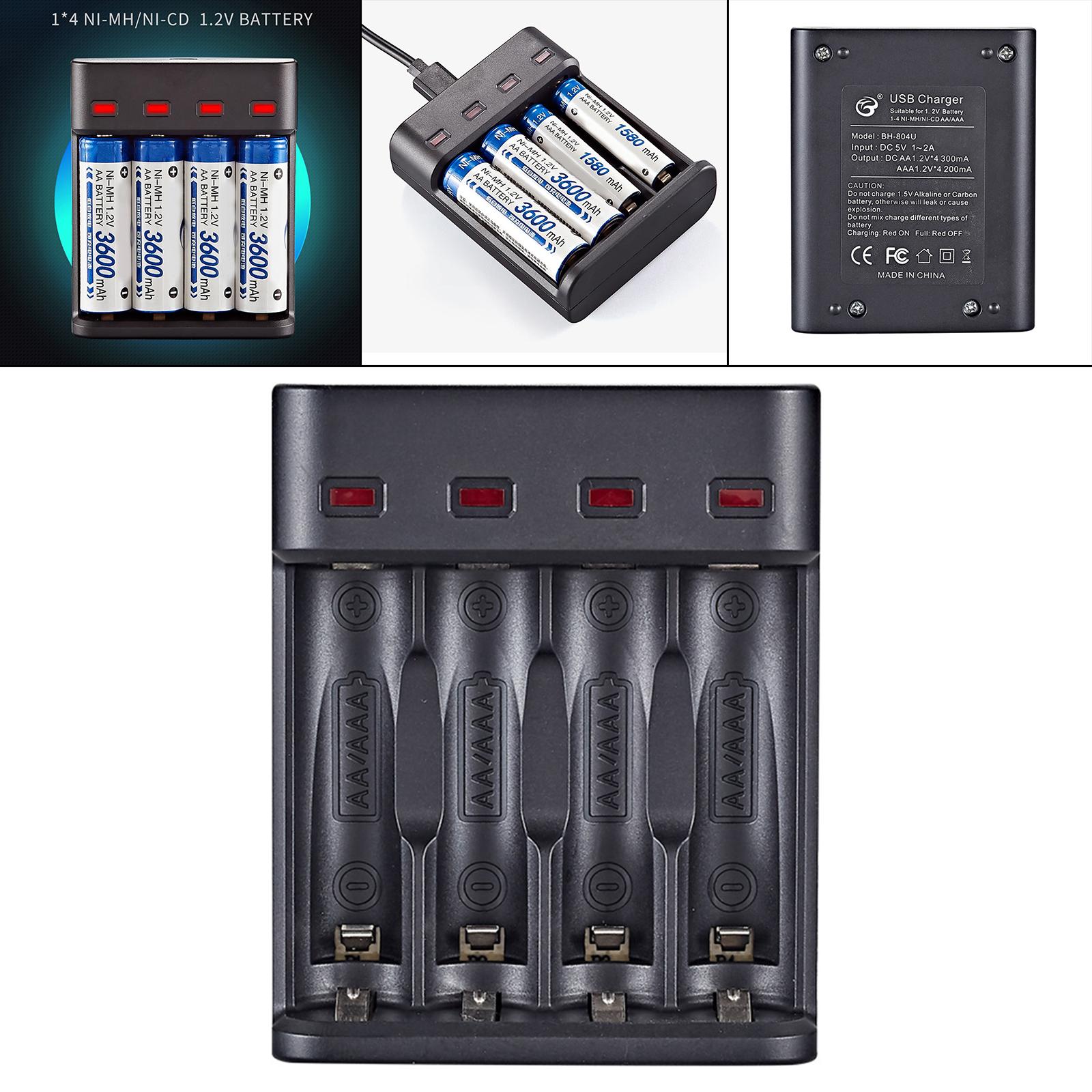 USB Battery Charger W/ Indicator Portable Charger Independent Slot Recharge Power for AA AAA Nimh Nicd Rechargeable Batteries