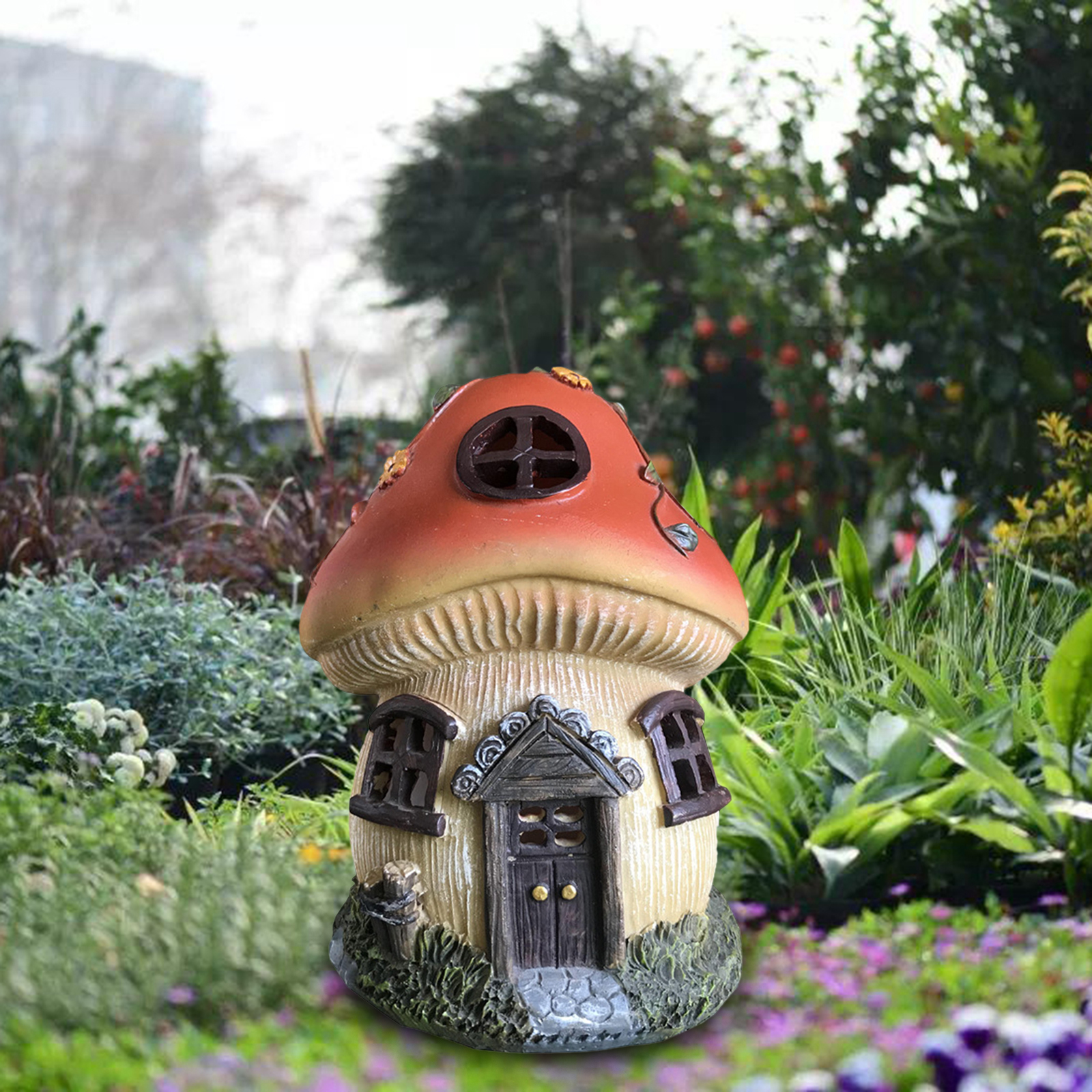Resin Mushroom House Statue, Decoration, Rustic Indoor Outdoor Beach Yard, Room Home Decor, Yard Garden