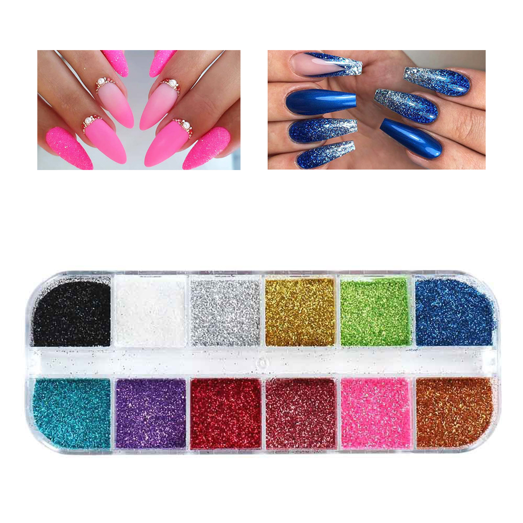 Retro 12 Grid Powder Nail Glitters for Decoration DIY Accessories UV Gel Nail Foils Nail Art Colored Acrylic Nail Powder