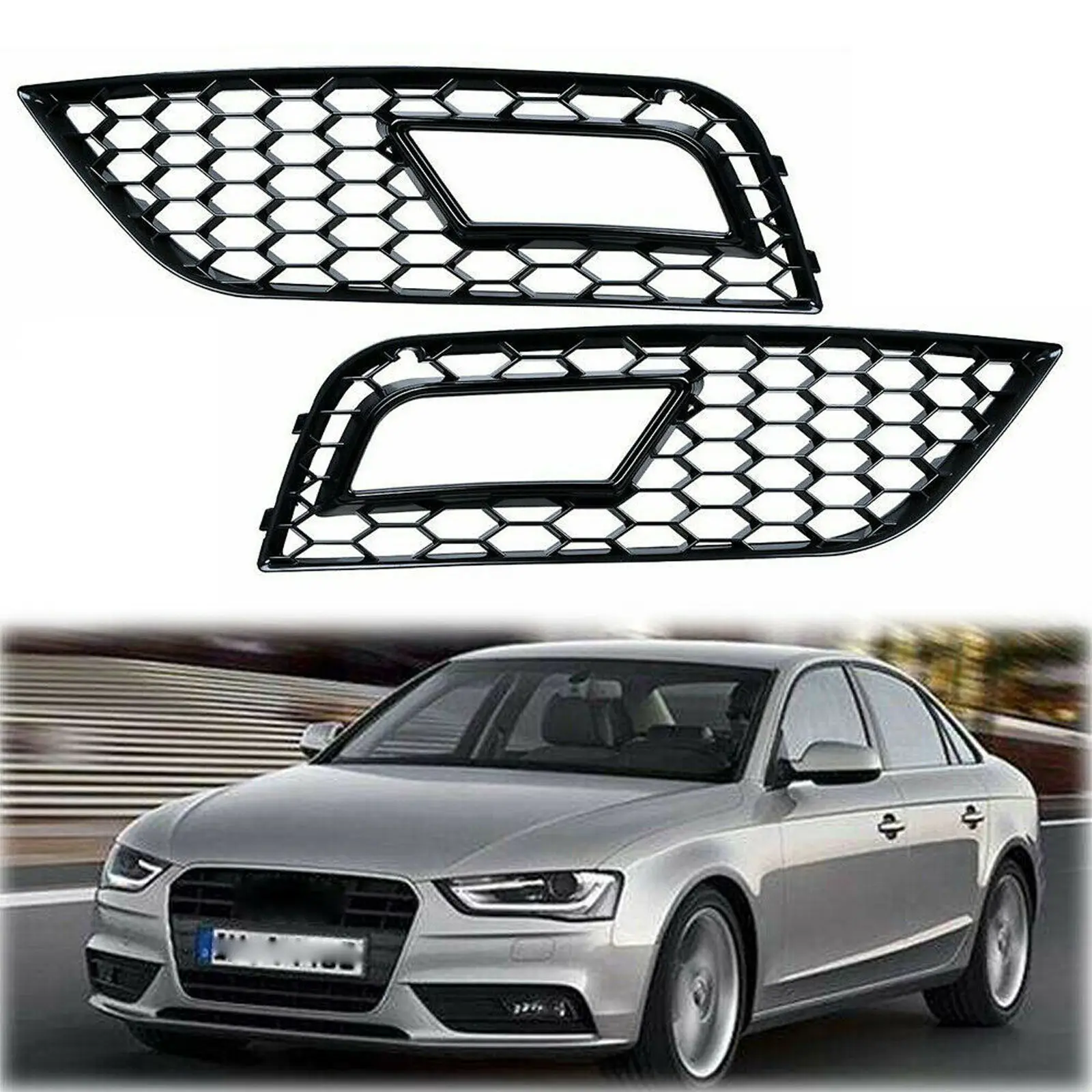 2pcs RS4 Style Front Fog Light Grilles for Audi A4 B8.5 2013-2016, Easy Install