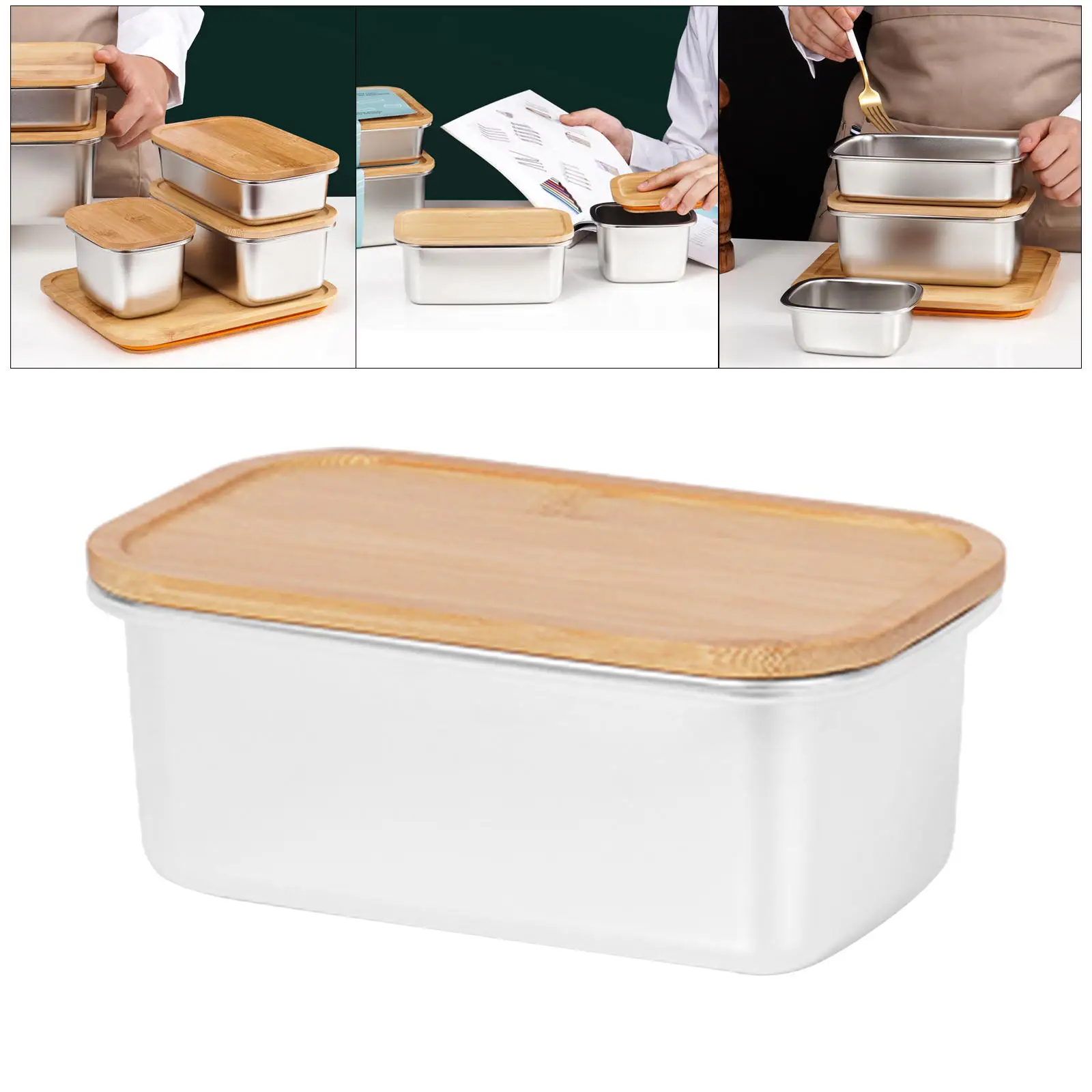Portable Butter Box Dish With Wood Lid Holder Storage Container Wood Box Stainless Steel Tangent Kitchen Tools Covered Butter