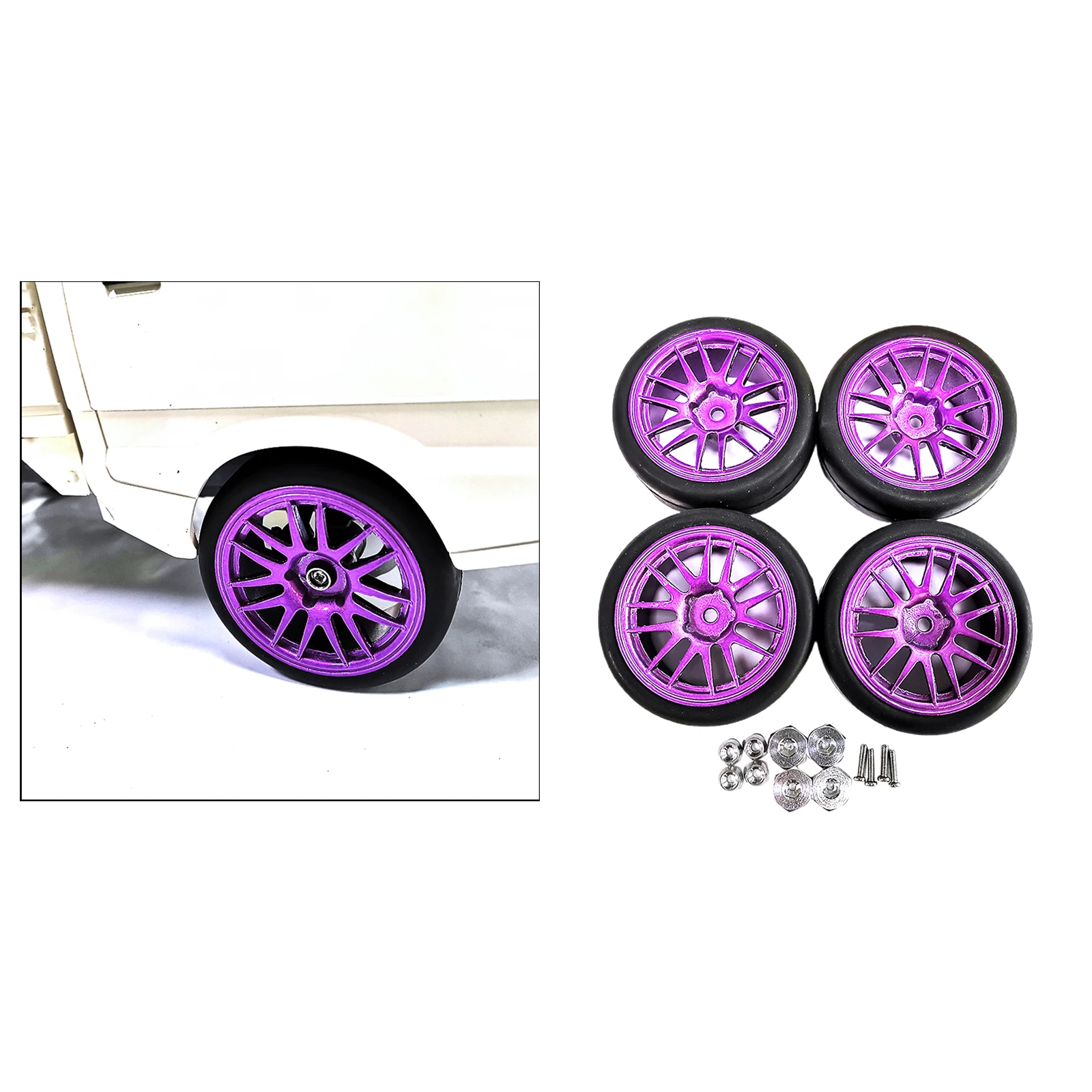 Pack of 4 Rubber Hub Wheel Rim & Tires 1:10 On-Road RC  Racing Car for WPL D12 Accessories