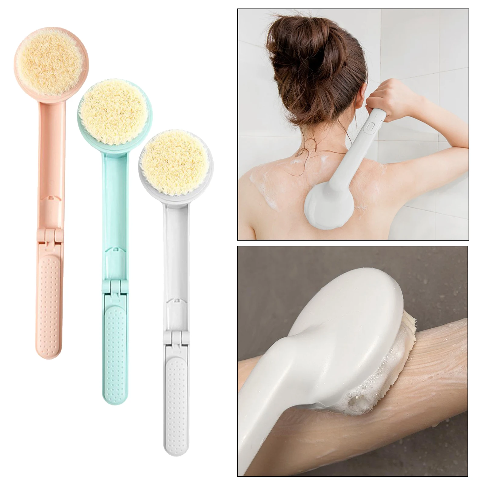 Portable Long Body Bath Shower Back Brush Scrubber Massager Skin Beauty Cleaning