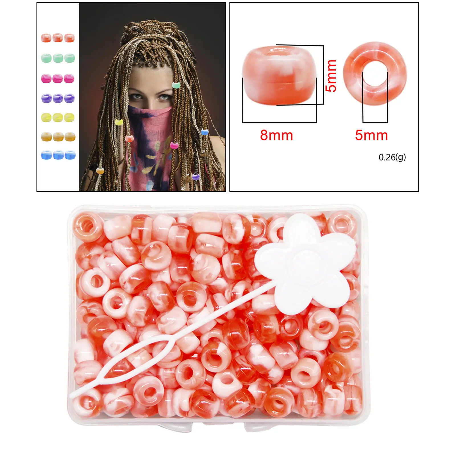210 Pieces Candy Color Dreadlock Beads Cuffs Hair Braid Rings Hair Braiding Tool Hair Accessory Decoration for Teen Girls Kids