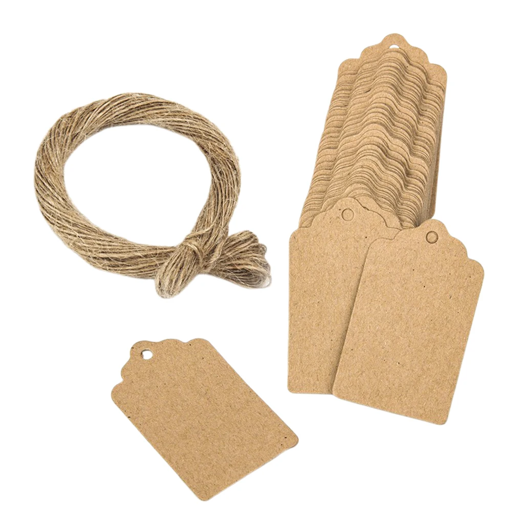 Gift Tags, 100-pack Kraft Paper Tags for Wedding Xmas Flower Craft  Tags with Natural Jute Twine, 5 x 4cm