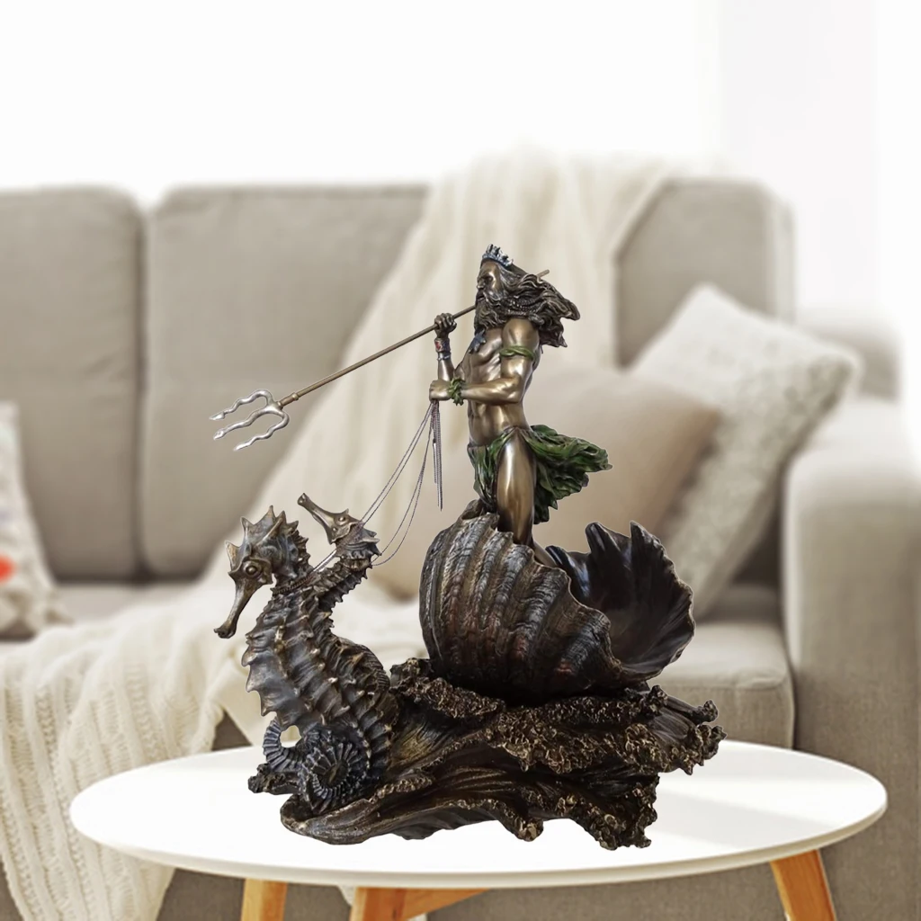 Greek God of the Sea Statue Figurine Resin Sculpture Poseidon on Seahorse