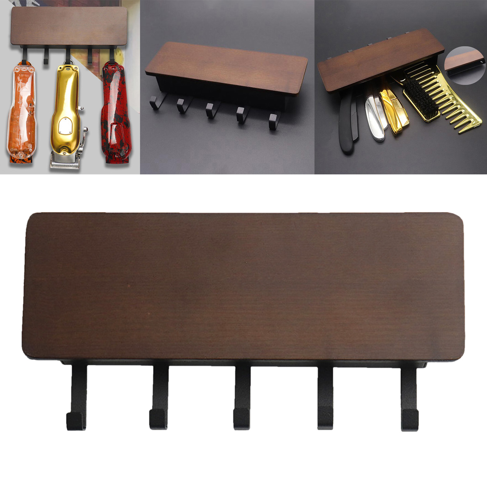 Hair Clipper Storage Rack Wall-Mounted Professional Tool Organizer Holder Tray for Clips Barber Salon Brushes Stylist