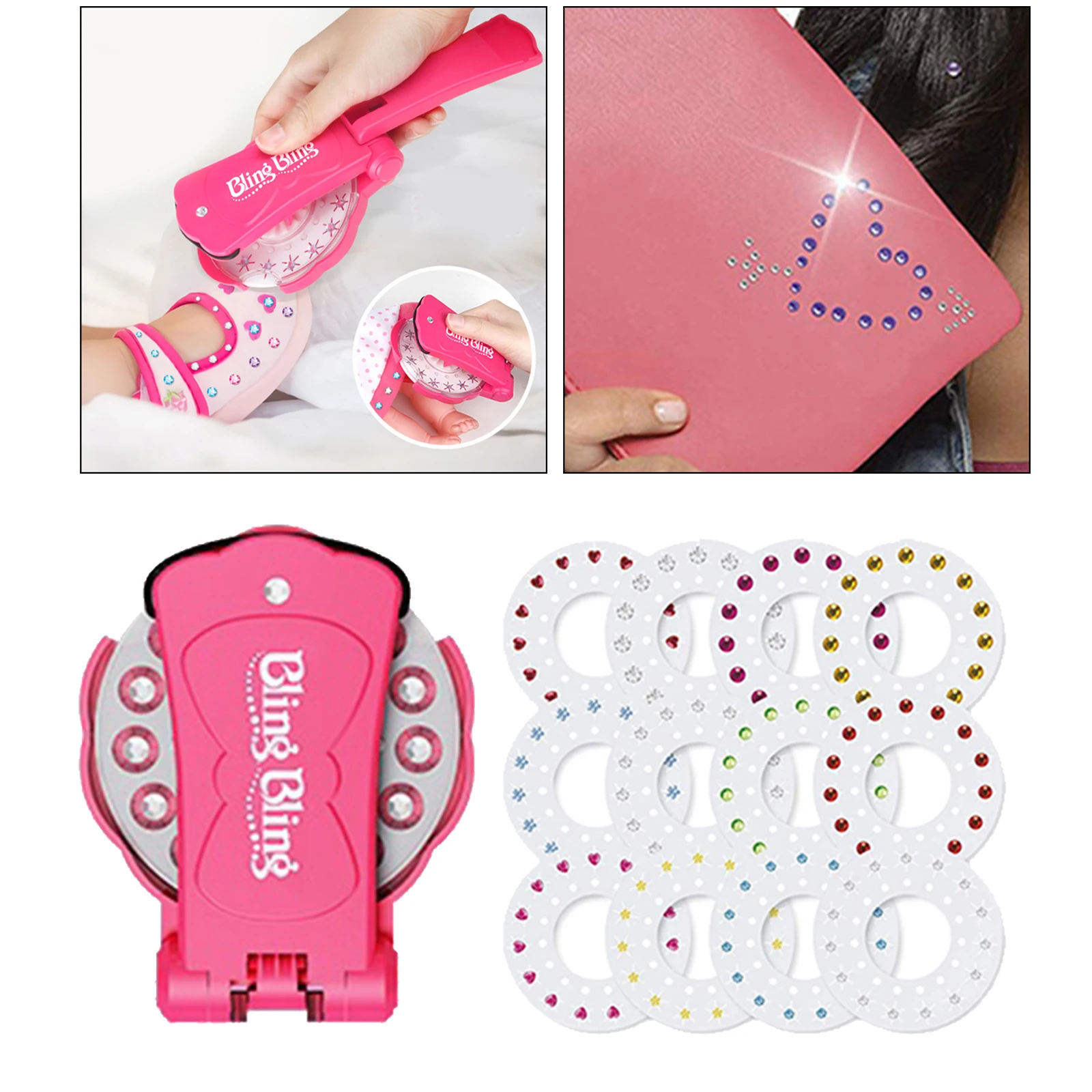 Diamond Hair Sparkle Stapler Tools Set for Shoes Shirt Ornaments Girls Gift with 180pcs Diamond