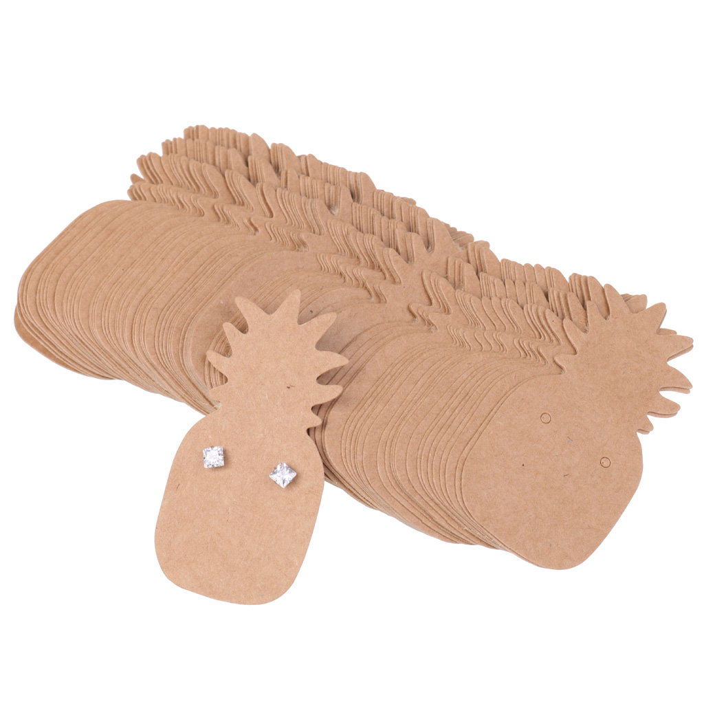 100 Pieces Retro Kraft Paper Pineapple Shape Earring Display Tags Cards Jewellery Holder
