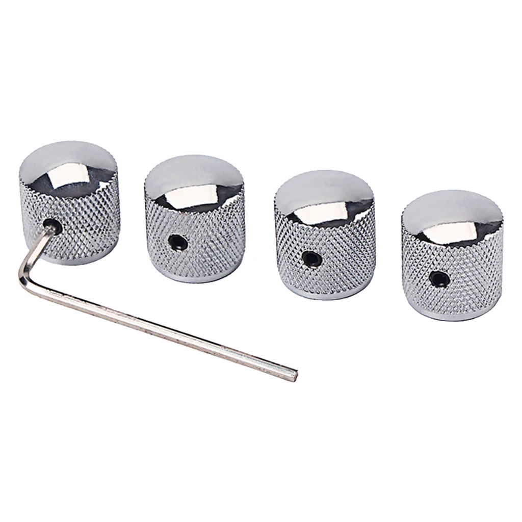 4pcs Electric Guitar Bass Dome Volume Tone Control Knobs Button with Wrench Chrome