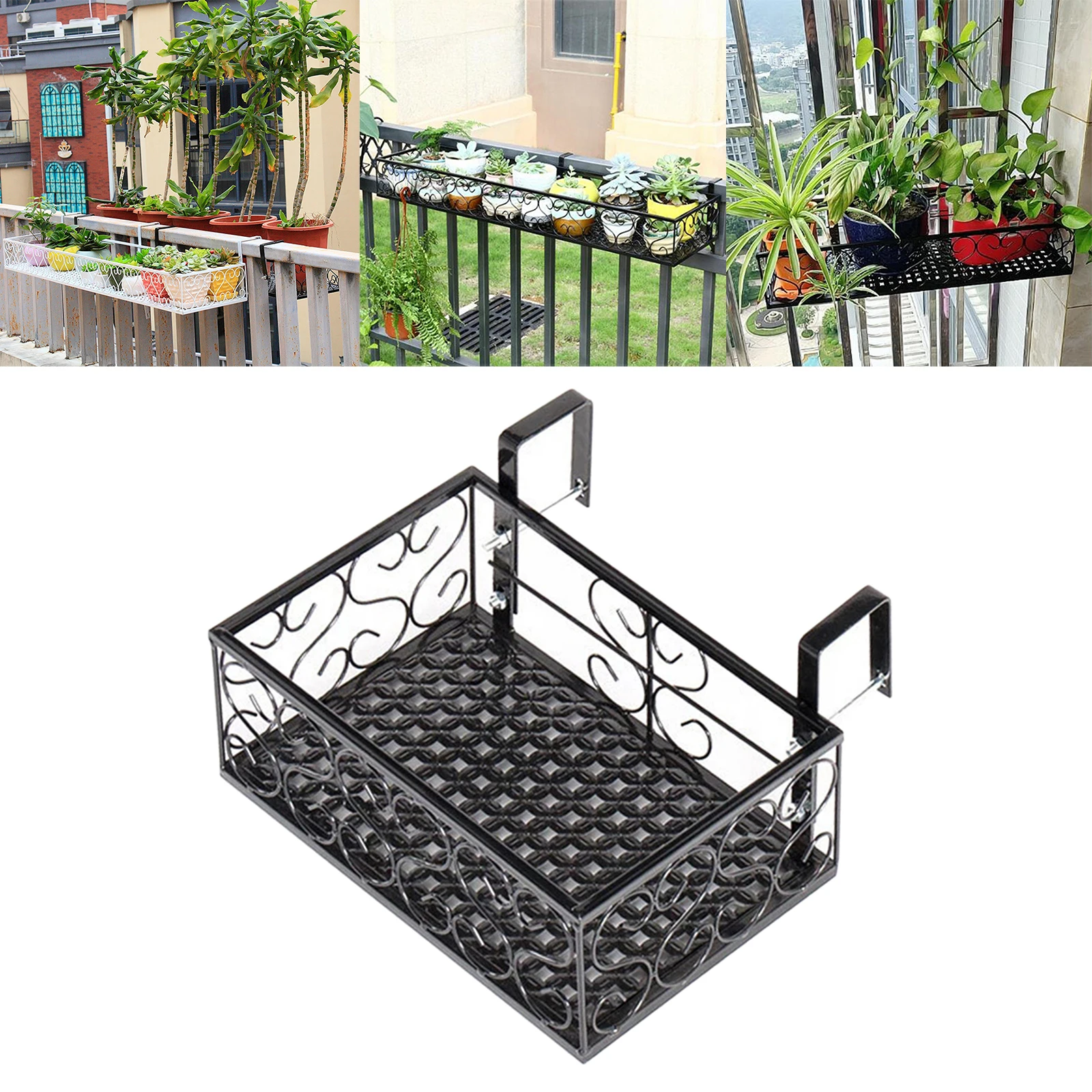Wrought Iron Metal Planter Railing Shelf Holder er Balcony Yard Fence Flowerpot ing Rack Basket for Porches Patio Home