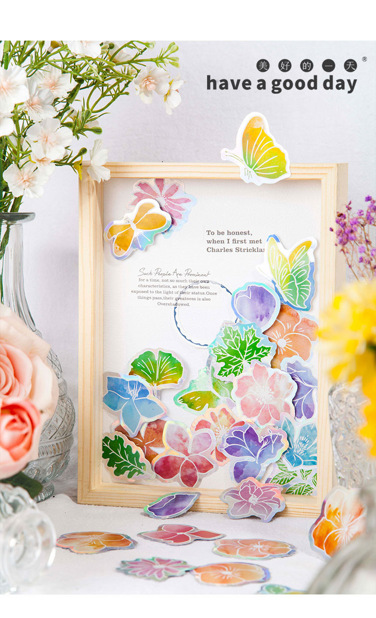 30 Stück Tag Laser Blätter Aufkleber Pack Aquarell Dreamland Serie Niedliche Kunst Handbuch Grundmaterial Blumen Dekorative Aufkleber – Detail 1