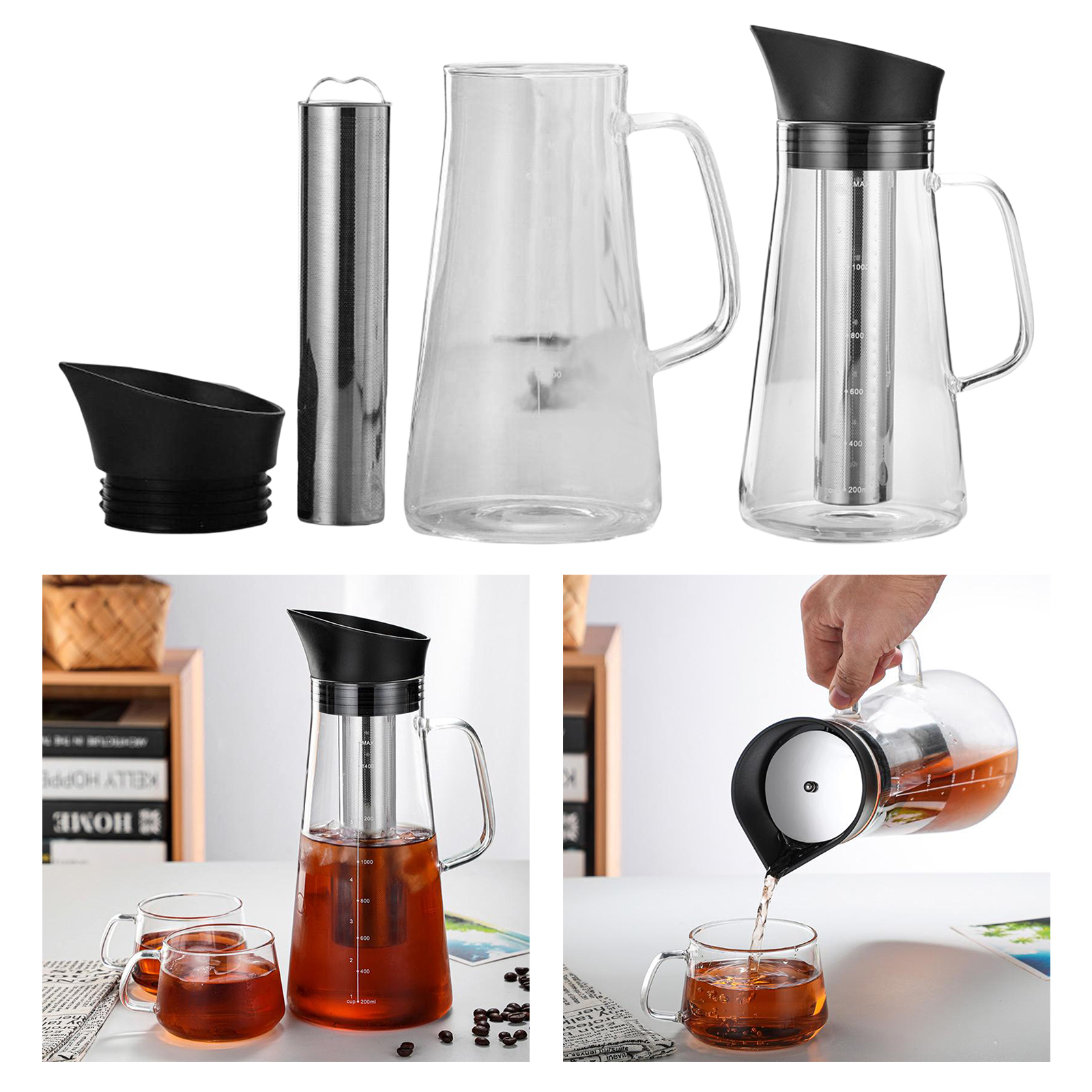 Borosilicate Glass Kettle Coffee Brewer Pot Large Capcity Cold Extract Ice Brewed Water Bottle