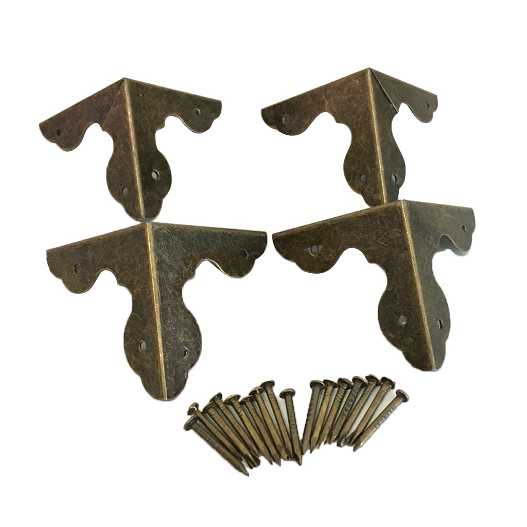 4pcs Durable Retro Bronze Metal Corner Protector f/ Box Chest Replacing Part