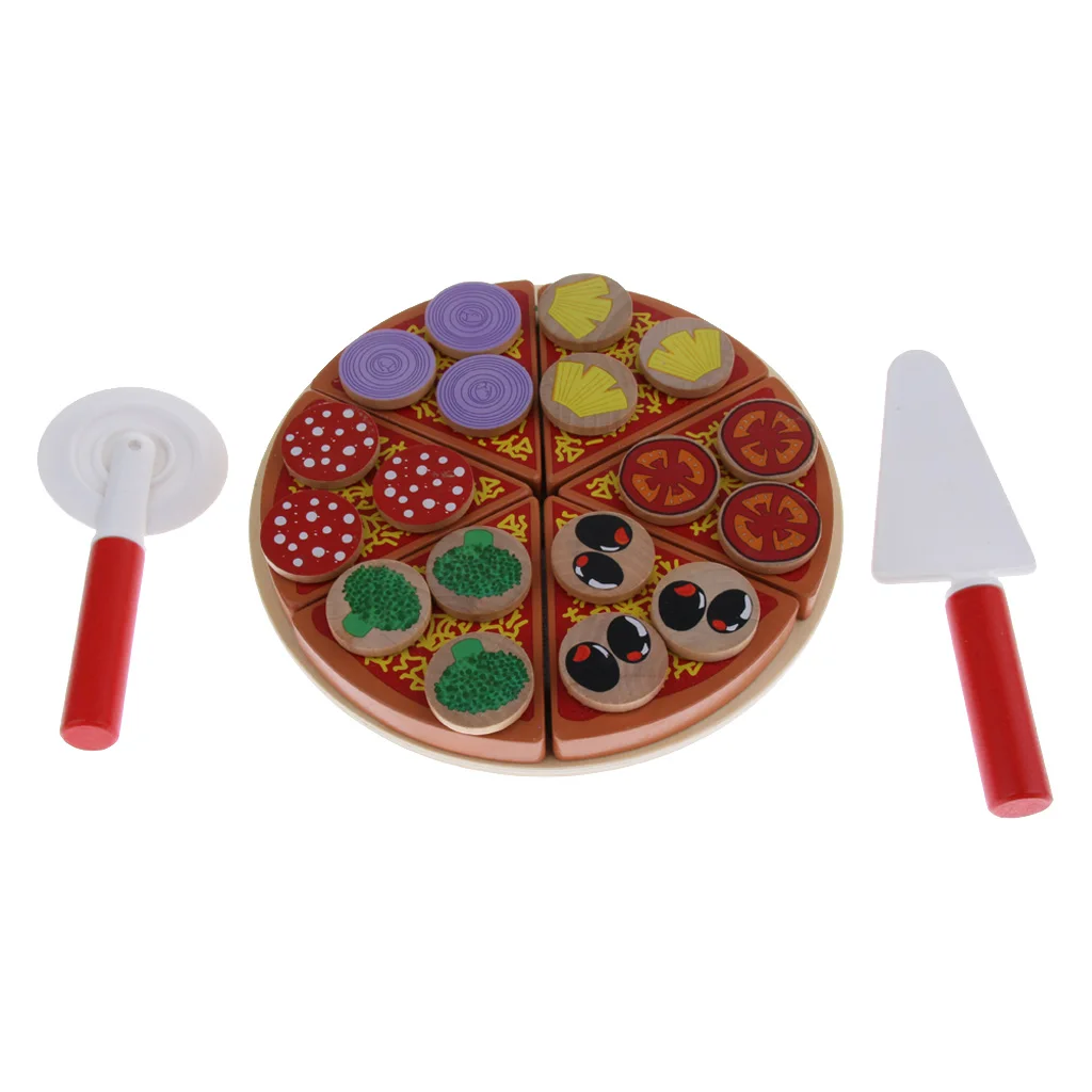 Baby Developmental Wooden Pizza Kitchen Food Play Kids Role Play Activity Cognitive Toy