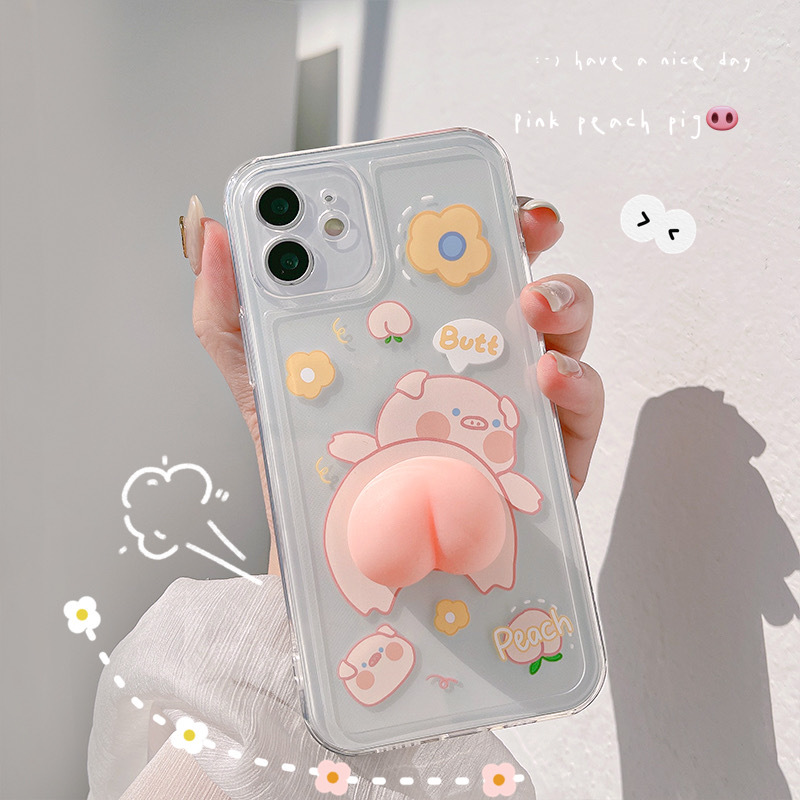 Reliever Stress 3D Pig Butt Transparent Phone Case For iPhone 13 12 11 Pro Xs Max X Xr 7 8 Plus Se2 Shockproof Silicone Cover iphone 13 pro max case