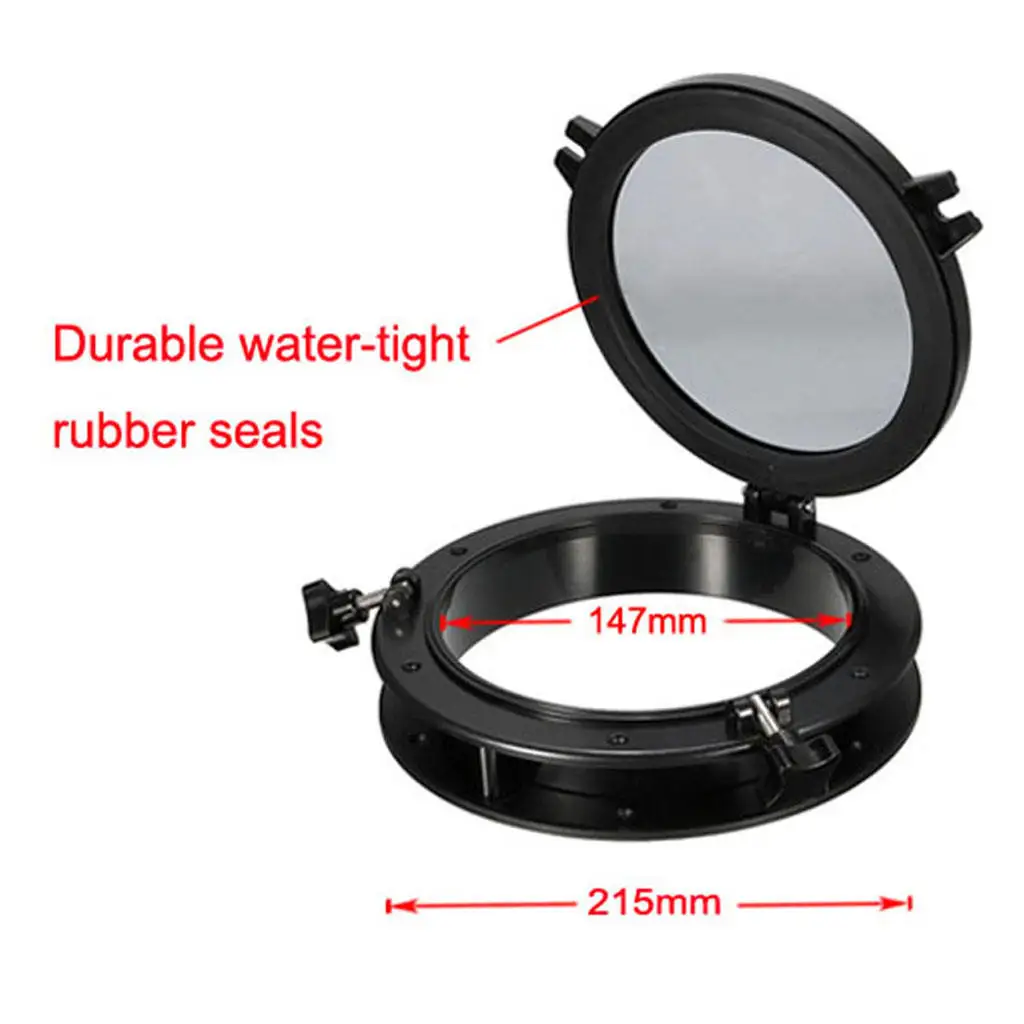8 inch 22cm Boat Circle Round Porthole Window with Black ABS Plastic Trim Port Hole & Tempered Glass