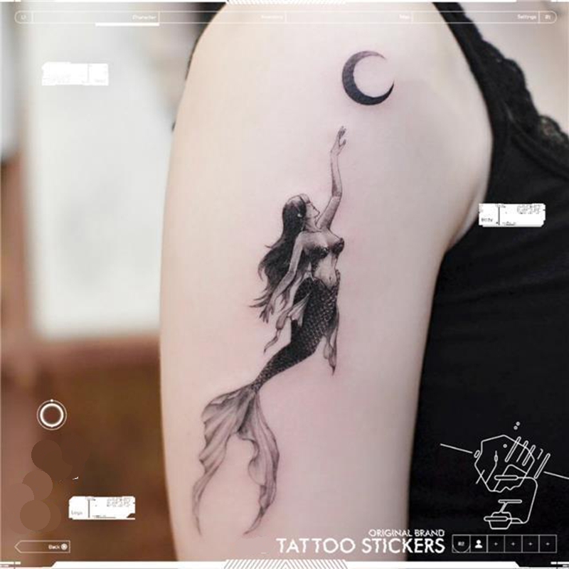 Best of Mermaid Moon Temporary Tattoo Sexy Stickers Waterproof Fresh Cool Girl Black Body Art Fake Tattoo Flower Half Arm Tattoo Sticker Reviews & Tips