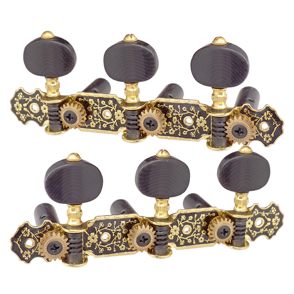 2pcs Gold&Black Plate Classical Guitar Strings Tuning Pegs Keys Tuners Musical Parts