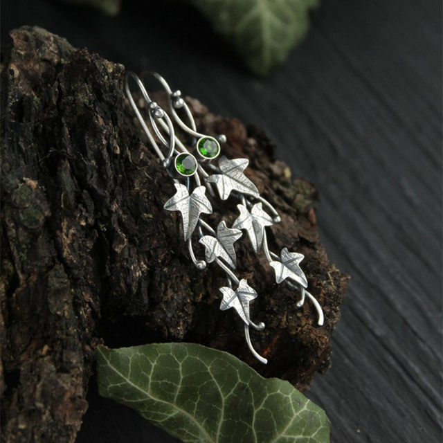  EVURU Vintage Carving Leaf Earrings Metal Silver Color