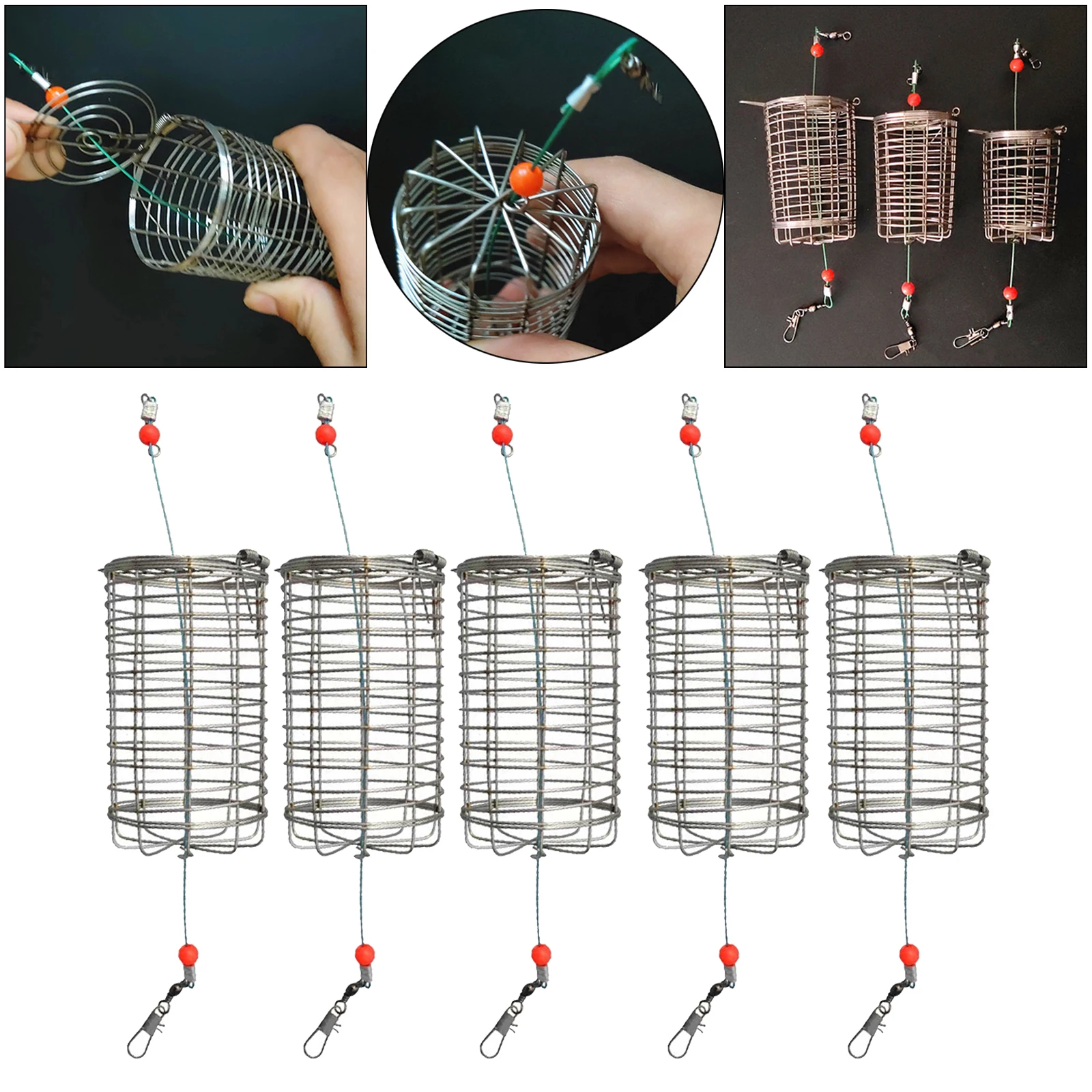 5x Solid Fishing Feeder Cage Trap Basket Container Carp  Lure Attracting Mesh Cages Fishing Tackles Snaps Accessories