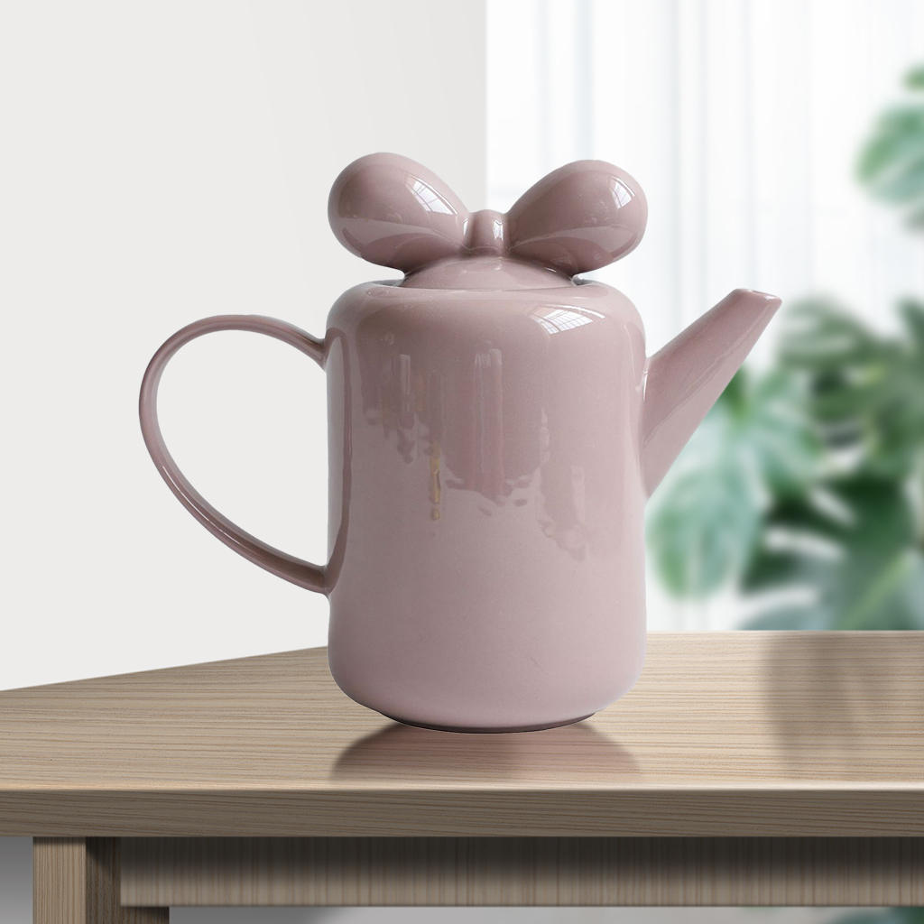 Ceramic Tea Pot, Candy-Colored Gift Decoration Bow Knot Design Tea Kettle for Home Adults