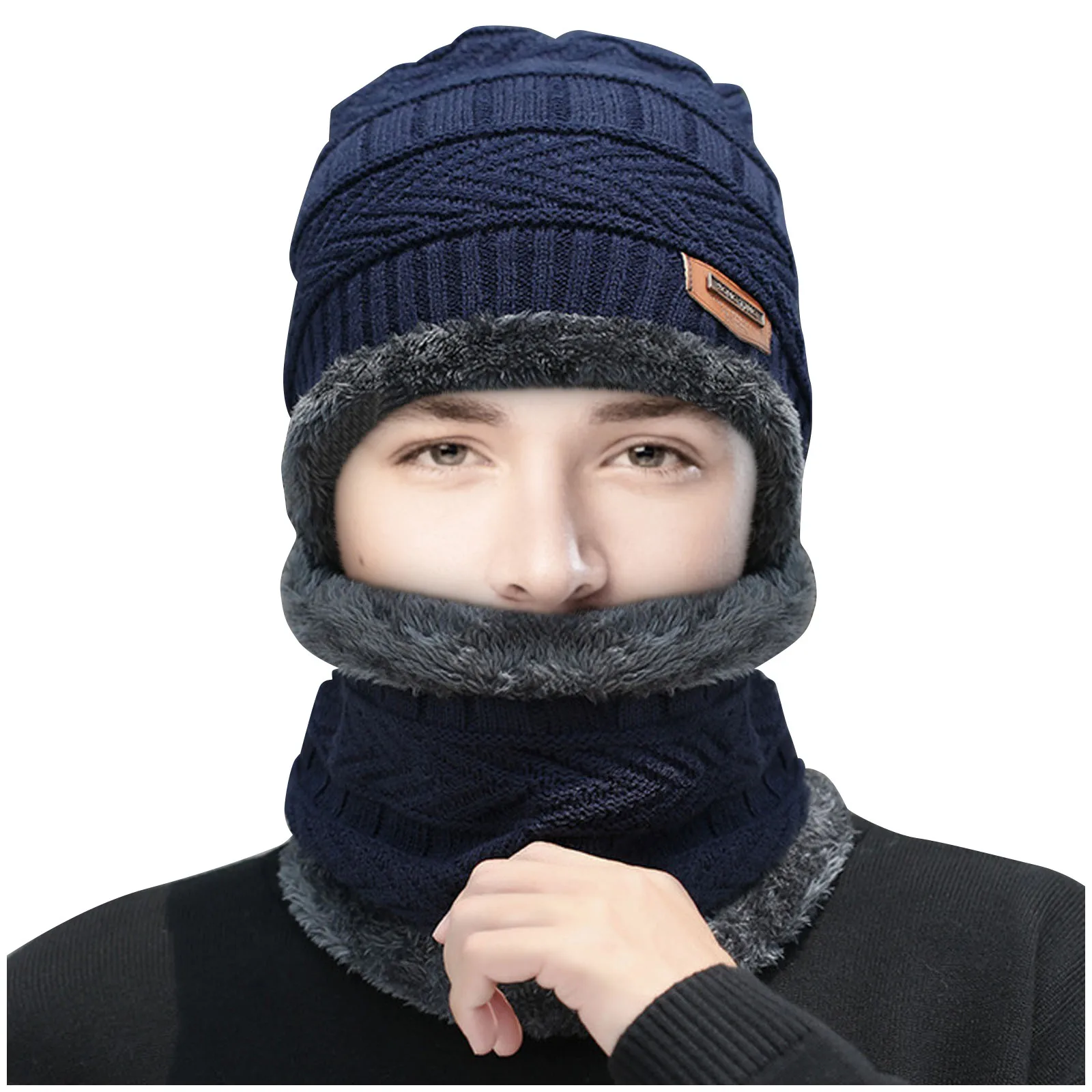 2021 New Winter Knit Cap Men And Women Outdoor Warm Thickening Plus Velvet Loose Winter Hat With Scarf Brand Winter Ski Mask Hat skullies beanie