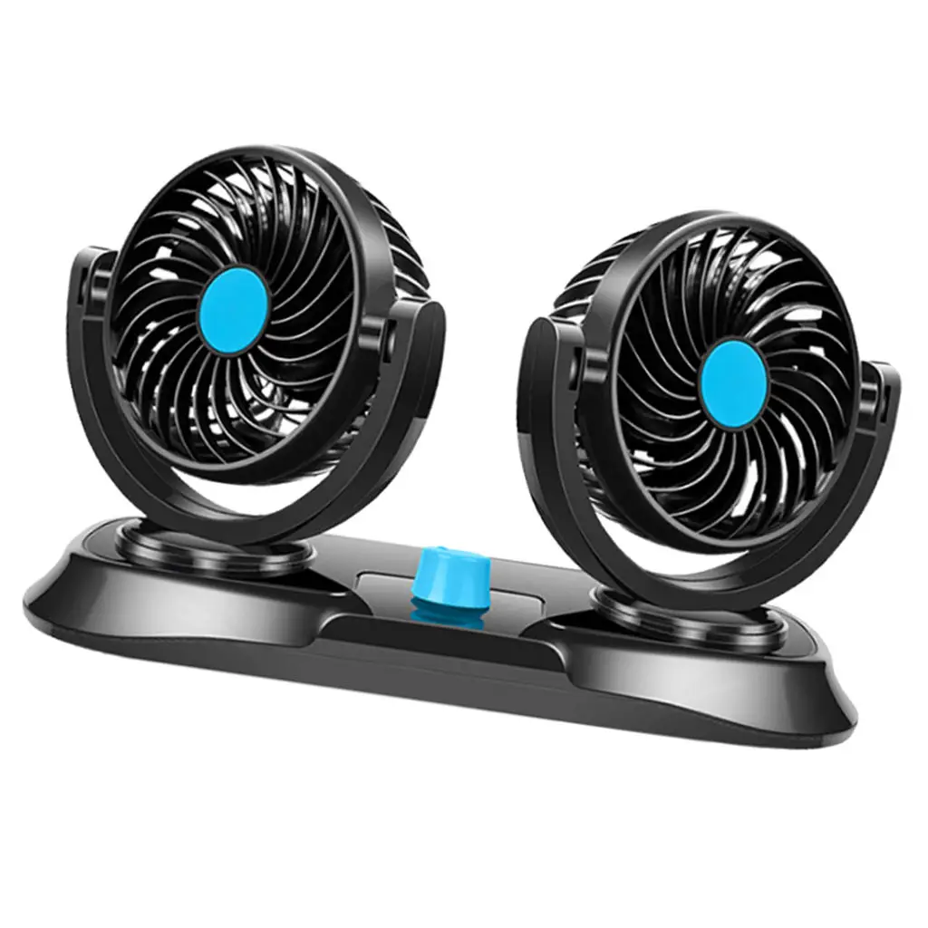 Dual Head Electric Car Air Fan 360 Rotating Auto Vehicle Cooling Car Fan Quiet 2 Speed Powerful Car Fans Lighter Plug