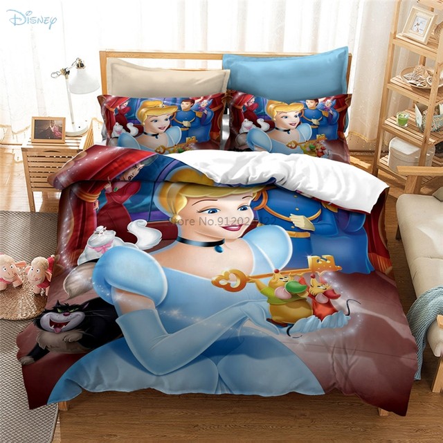 Jogo de cama estampado princesa disney, tecidos para casa, fofo, menina,  3d, capa de edredom, fronha, total, queen, king size, roupas de cama, 2/3  unidades - AliExpress