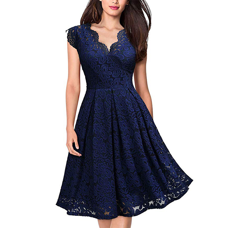 feminino vintage floral rendas manga curta vestidos de dama de honra pescoço cocktail festa noite casamento midi vermelho