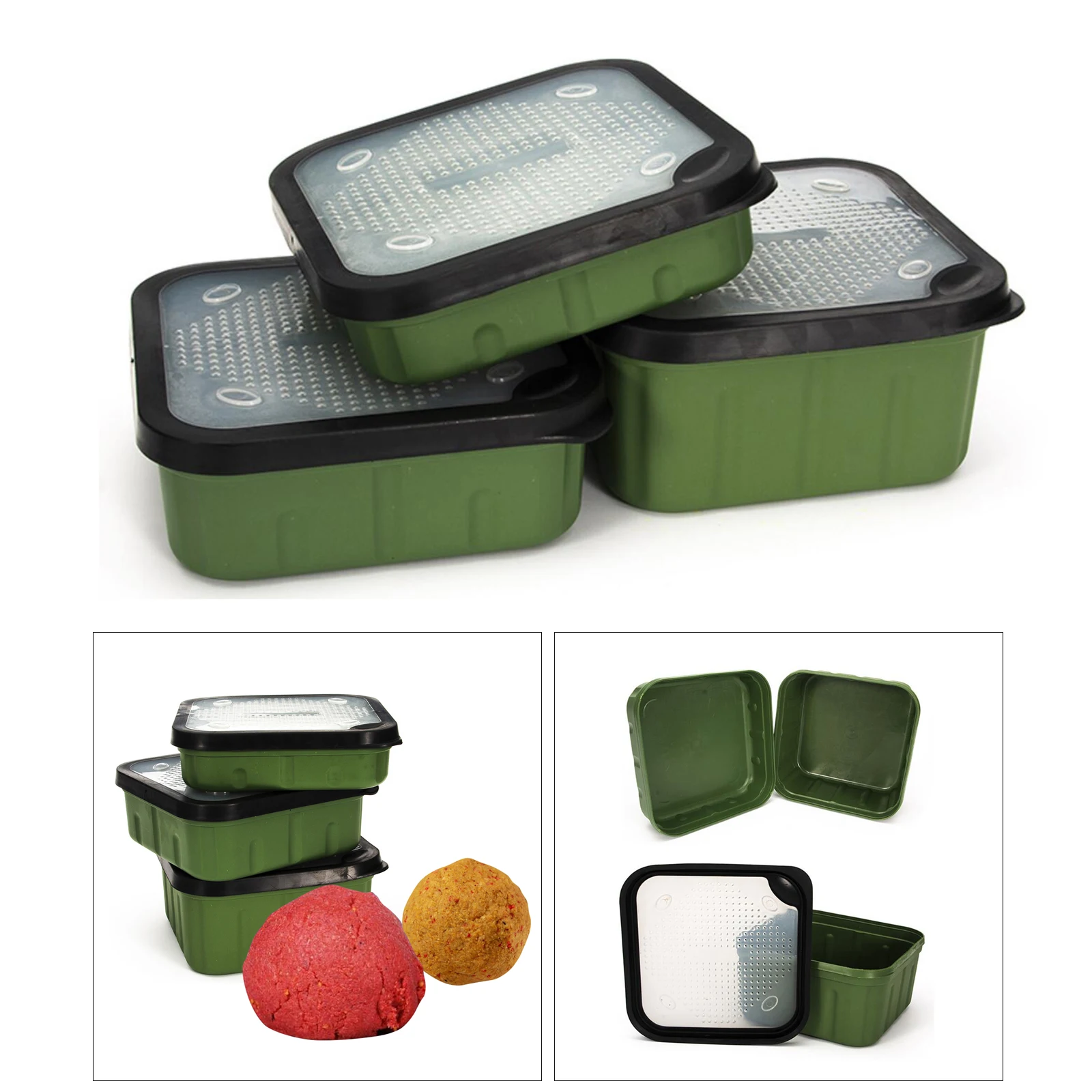 Carp Fishing Bait Boxes Maggot Boxes with Breathable Fitting Lids Shatterproof Fishing Tackle