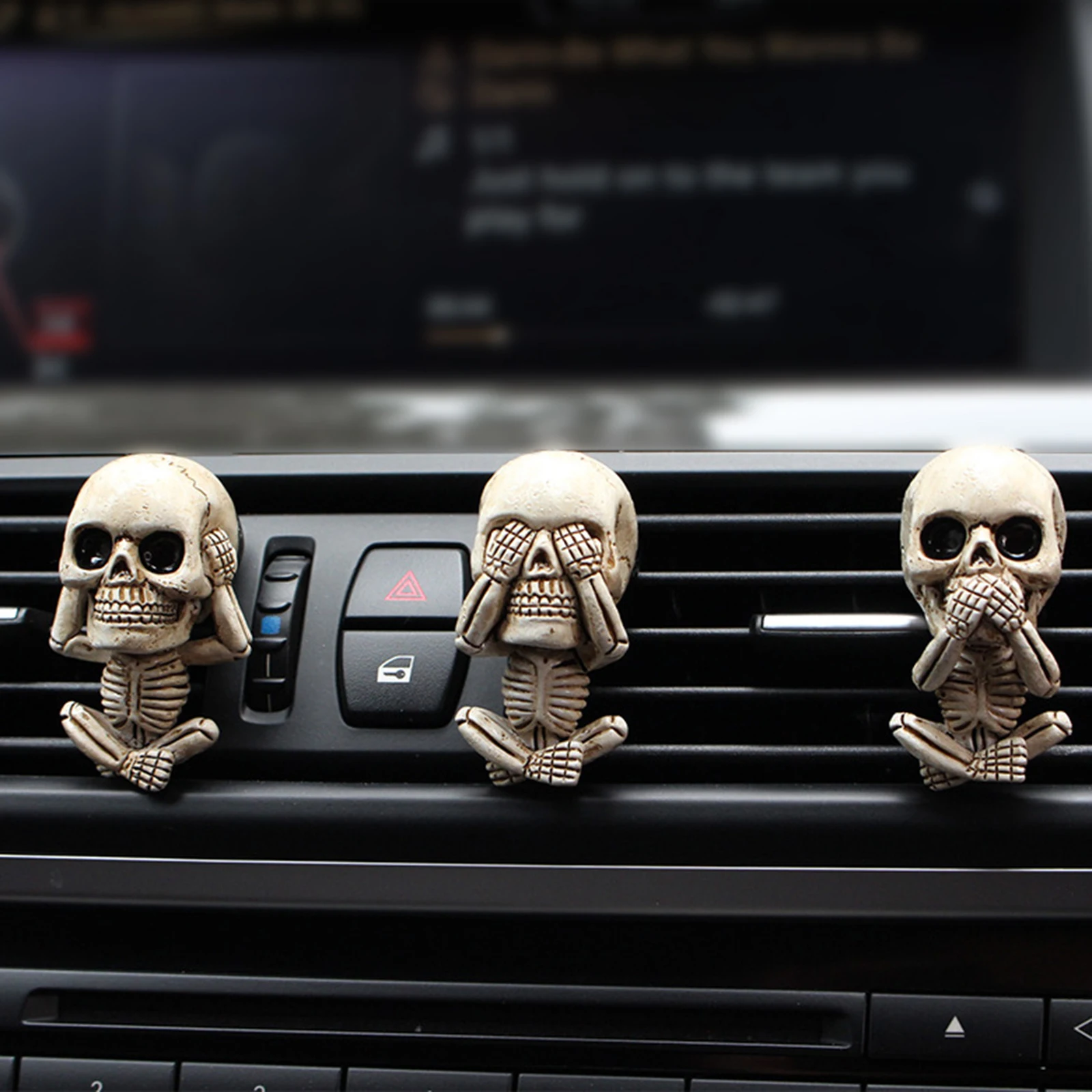 3 Piece Skull Statue Car Air Vent Clip Mount Skeleton Figurine Air Freshener