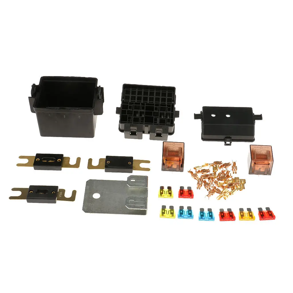 Universal Car Audio 12V 2 Way Relay Fuse Box Holder & 8 Fuse Blade Manual Circuit Breaker For Boat Truck Trailer RV Yacht