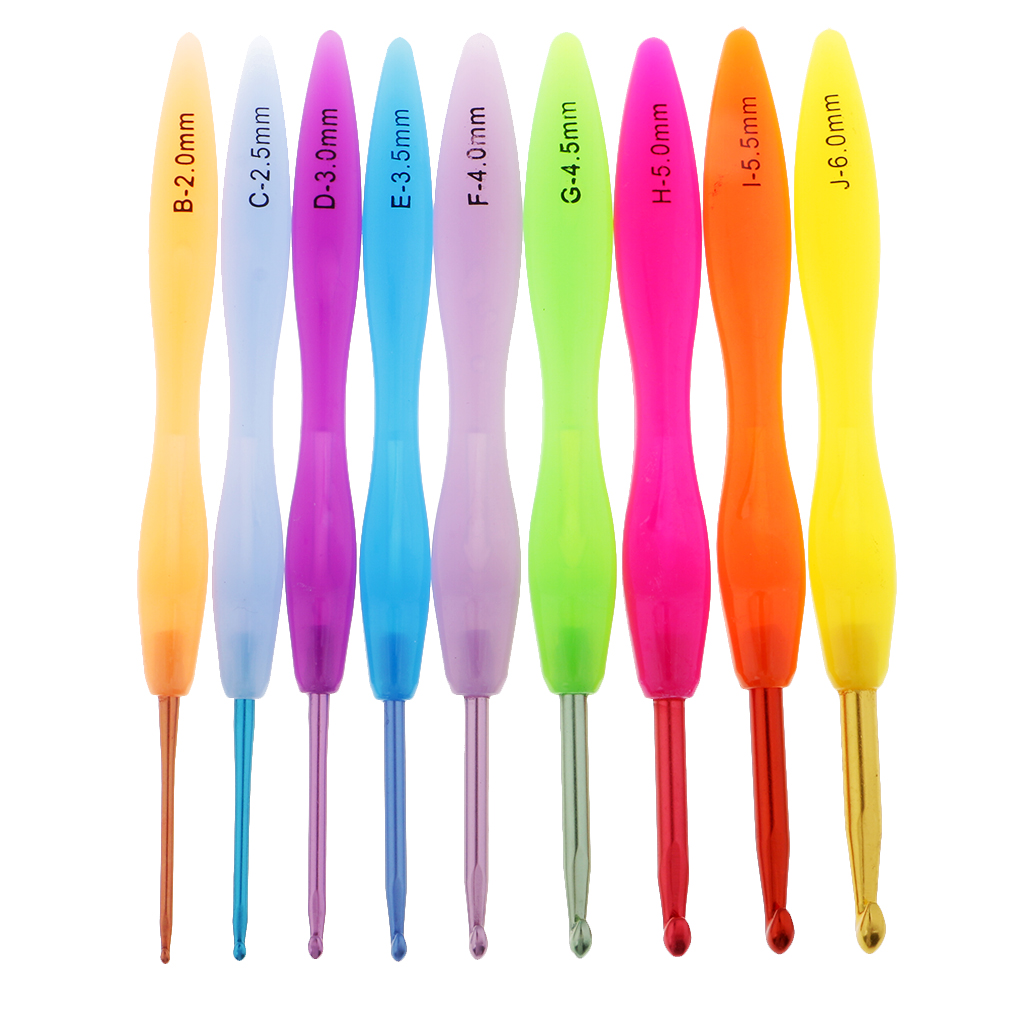 9Pcs Multi Coloured Aluminium Crochet Hooks for Arthritic Hands, Beginners Yarn Knitting Needles Set 9 Size