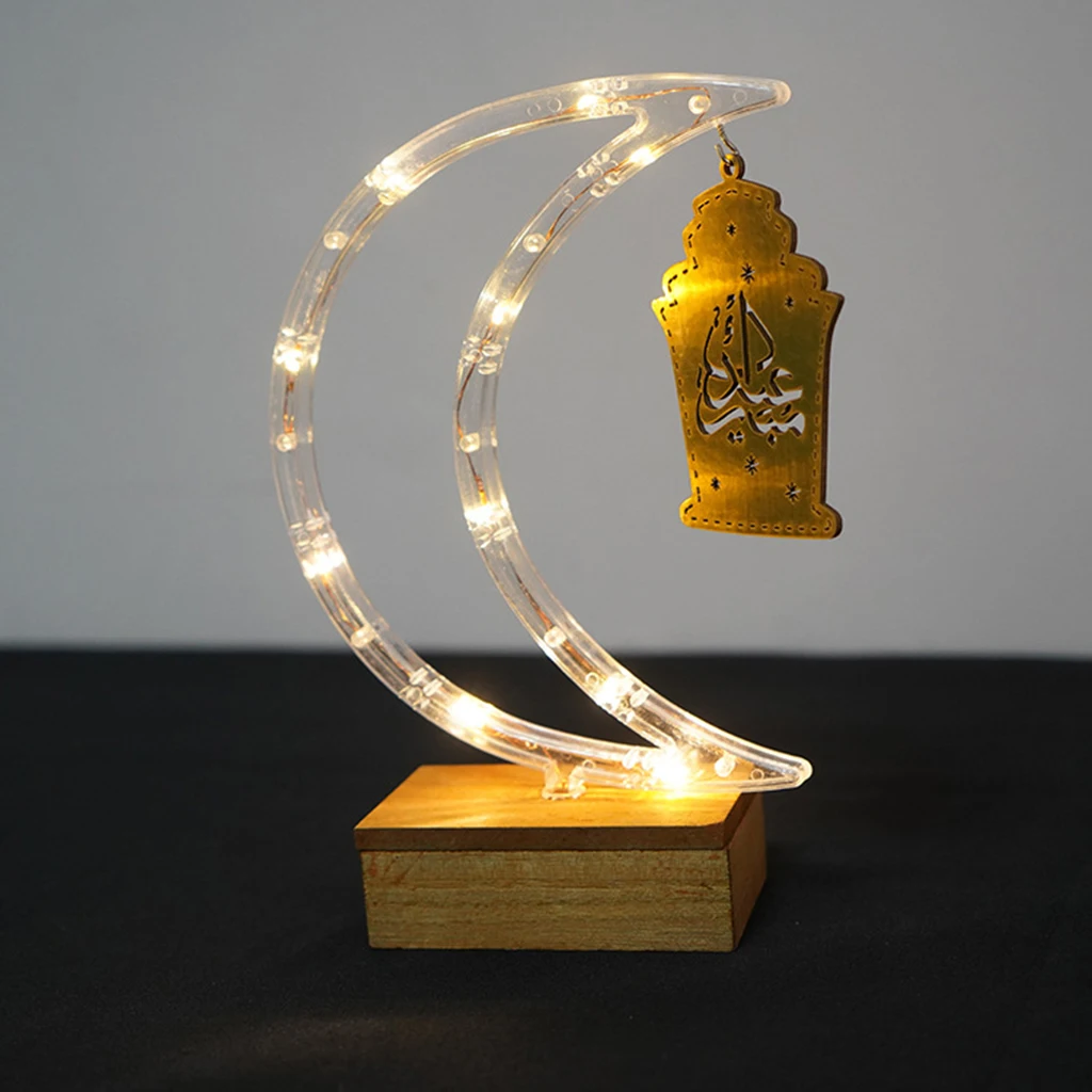 LED Moon Lights Mubarak Eid Moonlight Lamp Tabletop 2 AA Battery Operated