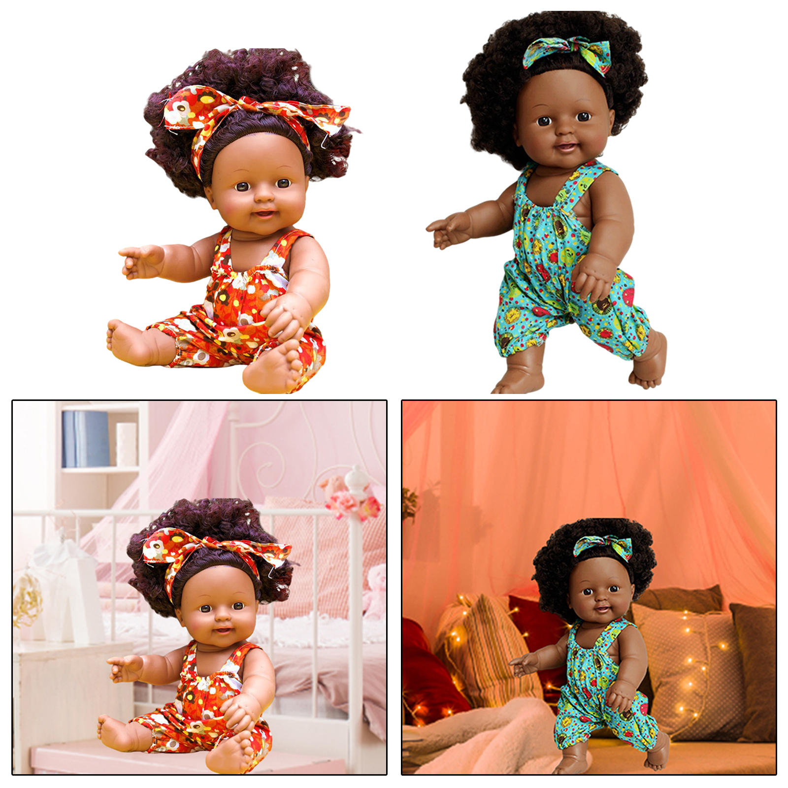 30cm Baby Doll with Speak Function Curly African DIY with Outfits Dolls Toys Play Washable Black Girl Doll for Children Kids