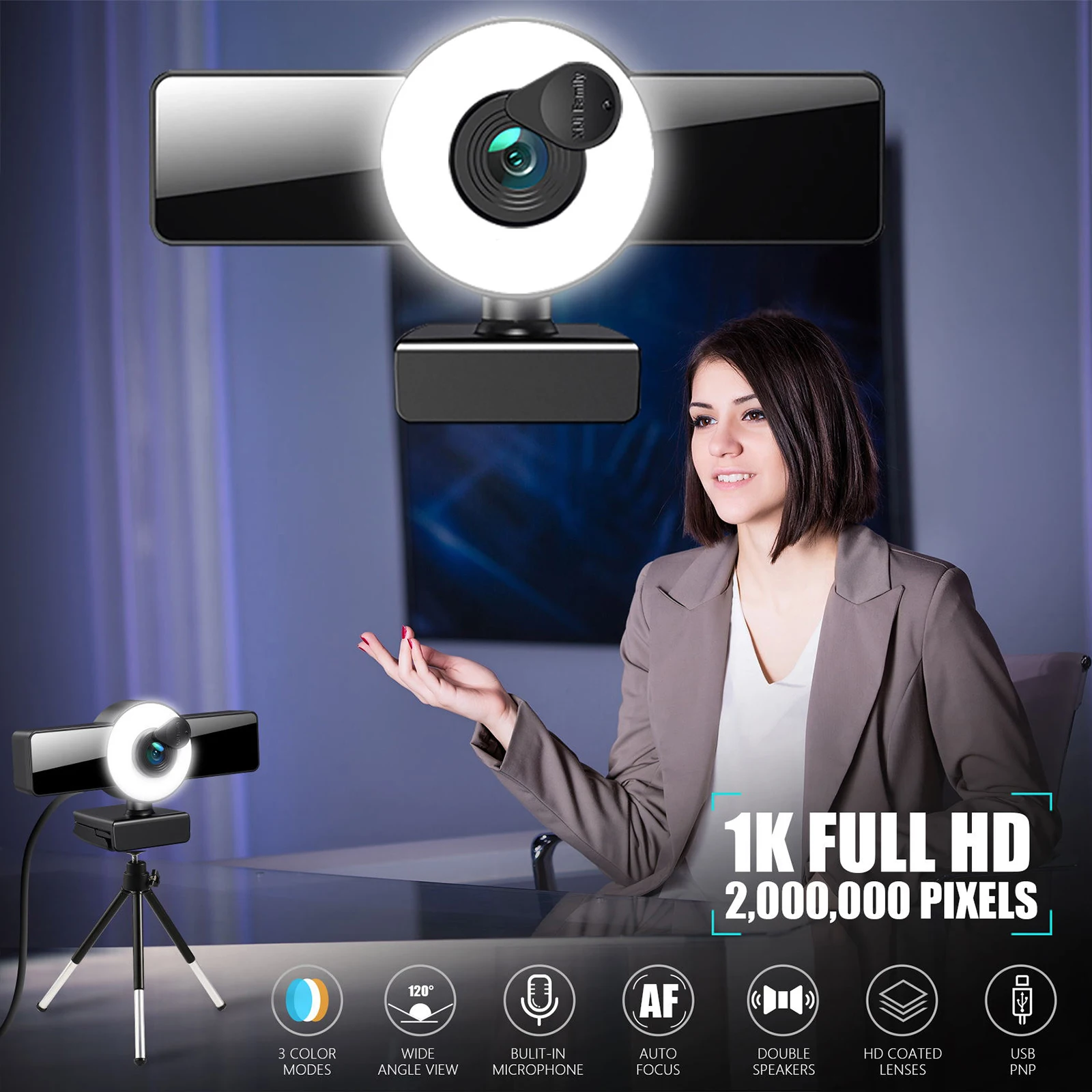 Web Camera 120-degree Wide Angle Plug and Play for PC Live Streaming Gaming