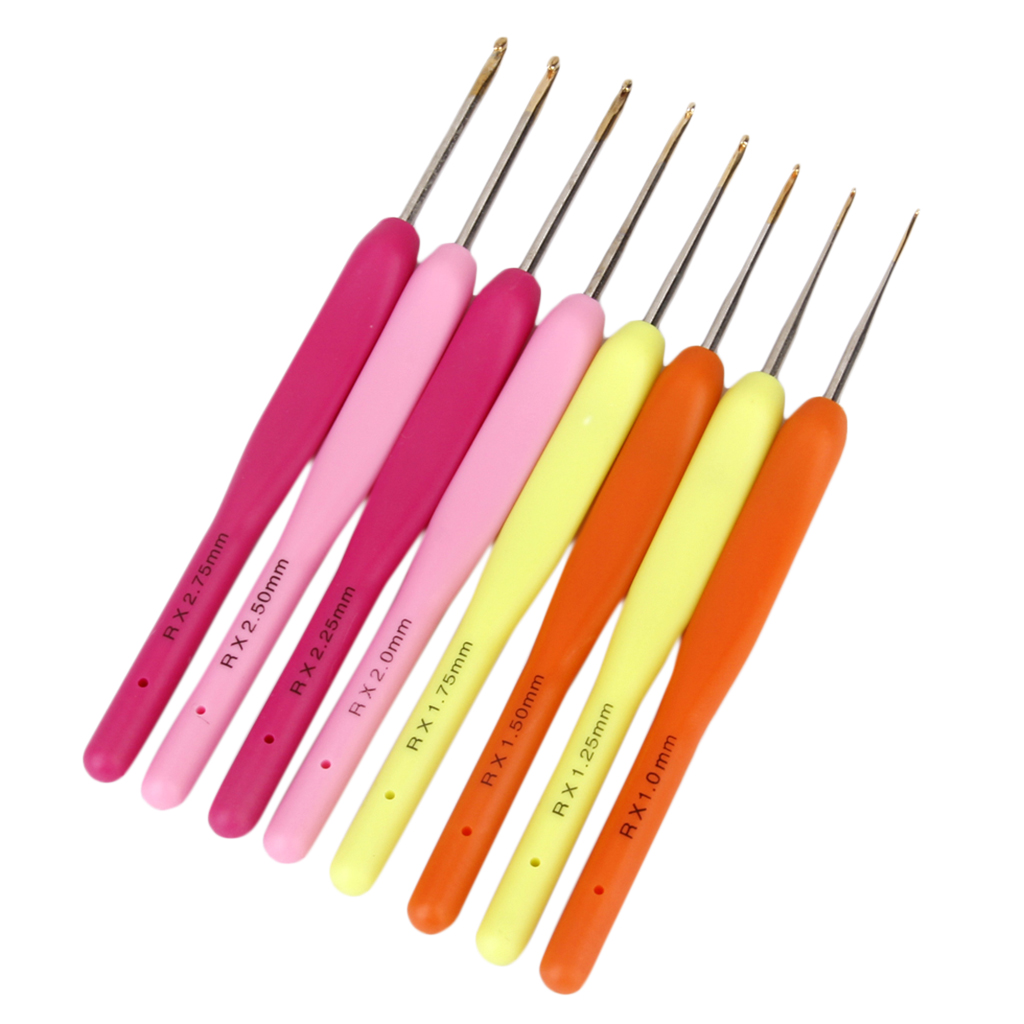 8pcs Colorful Plastics Handle Metal Head Pointed Crochet Hook  1