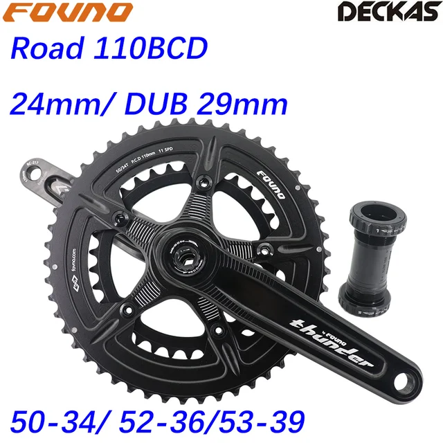 Fovno 110BCD road bike crankset DUB 29mm 28.99mm 24mm spindle Thunder  deckas double chainring round 50 34T 52 36 53 39T 110 bcd