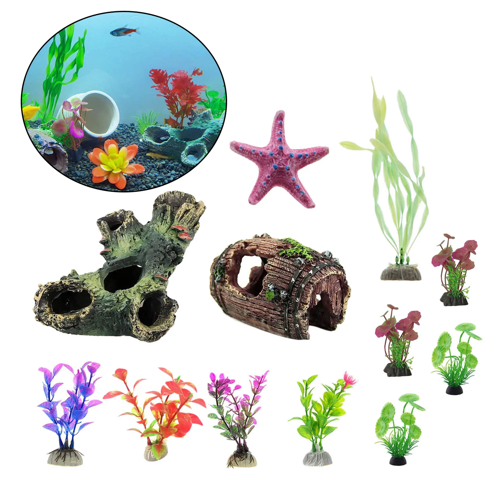 12 Pack Resin Aquarium Ornament Artificial Plant Statue Micro Landscape Fish Tank Barrel