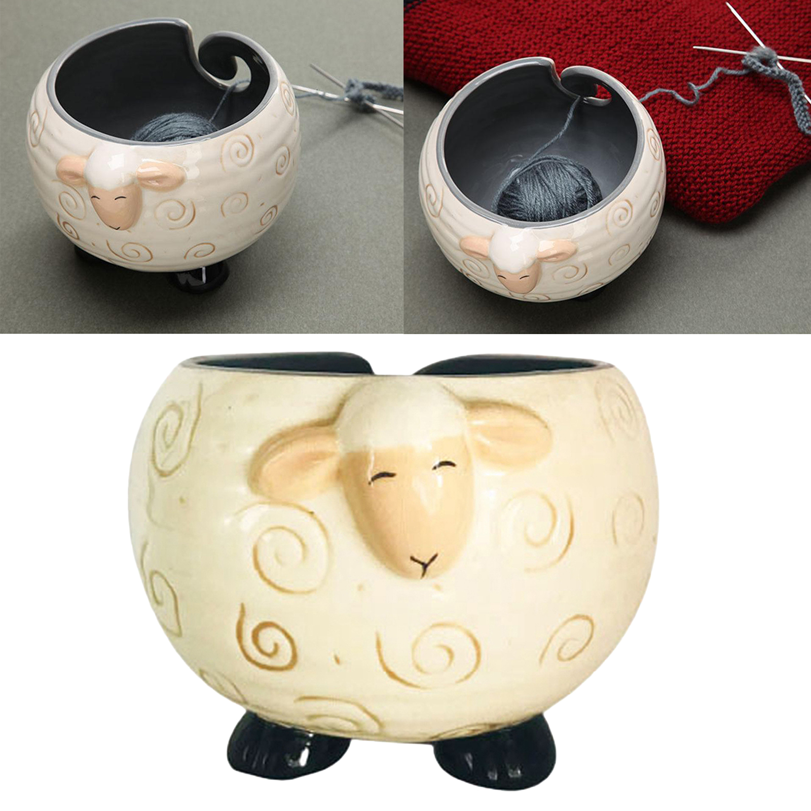 Ceramic Yarn Bowl Crocheting  Holder Adorable Needlecraft Storage Bowl