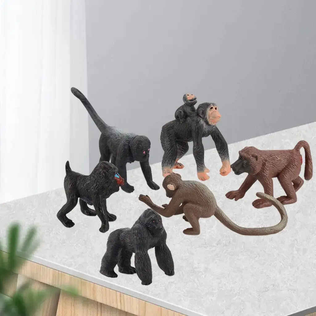 6x Chimpanzee Figurine Tabletop Decoration Miniature Creatures Action Monkey Figures for Ages 3+